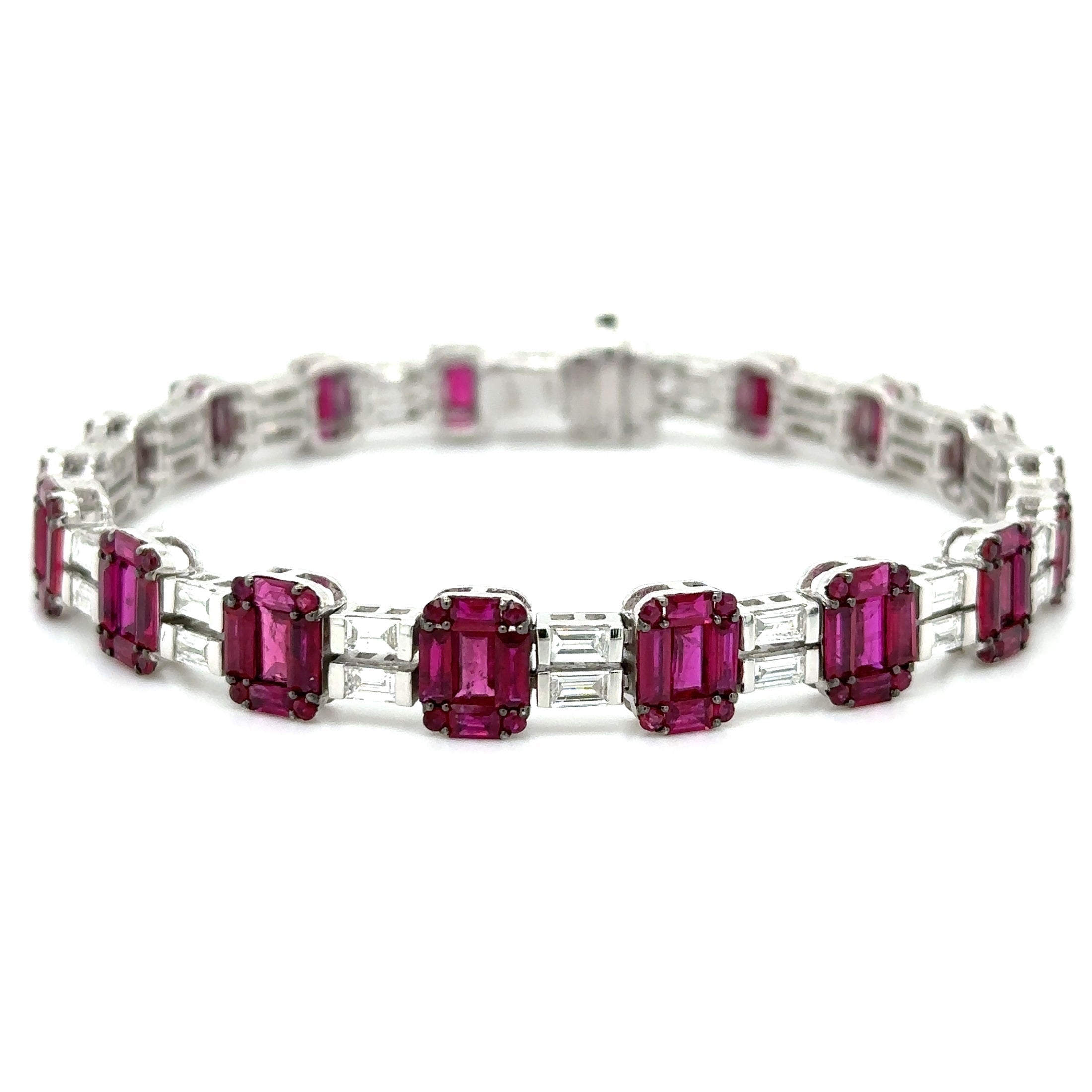 18K White Gold Ruby & Diamond Bracelet  11.22 TCW