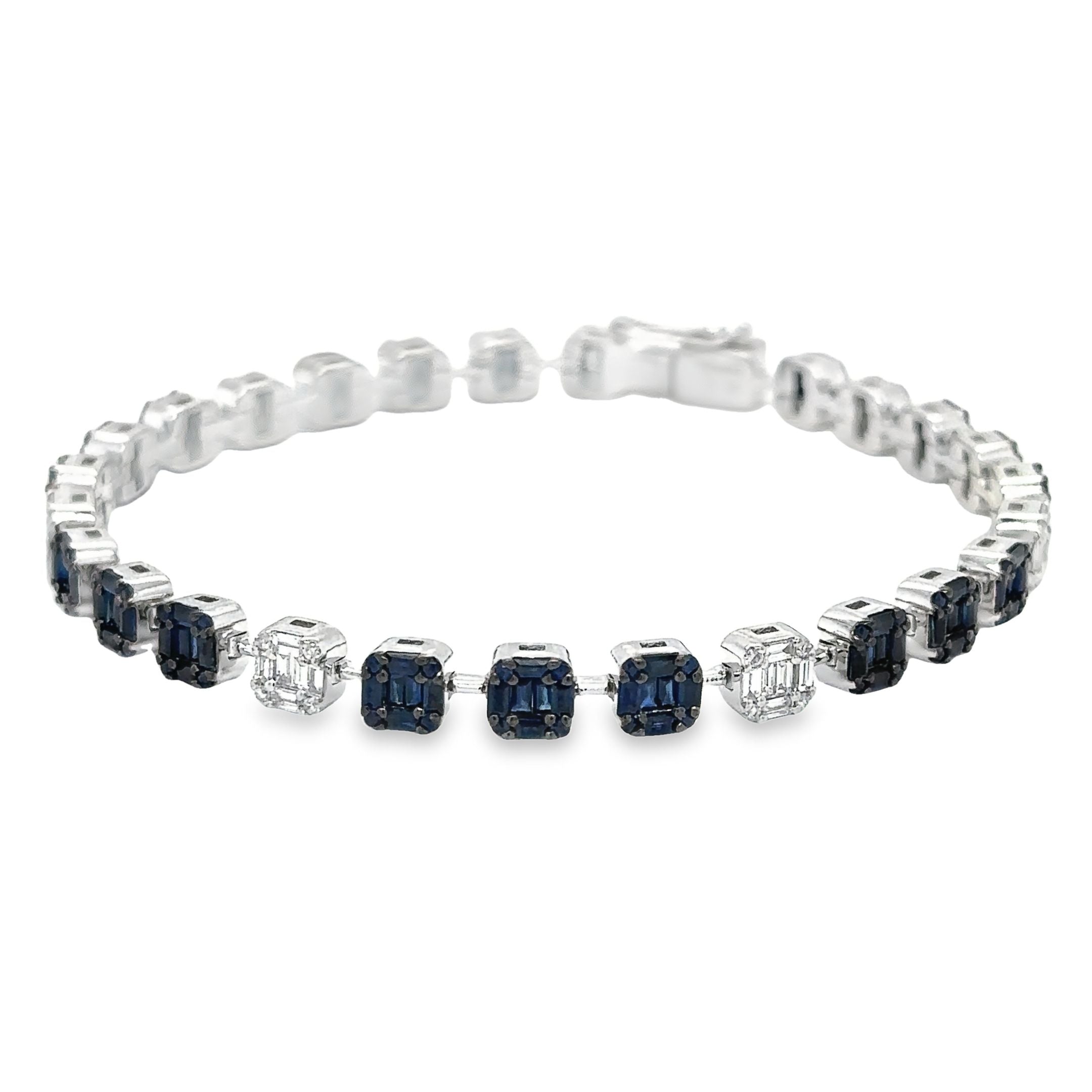 14K White Gold Sapphire & Diamonds Tennis Bracelet 5.04 TCW