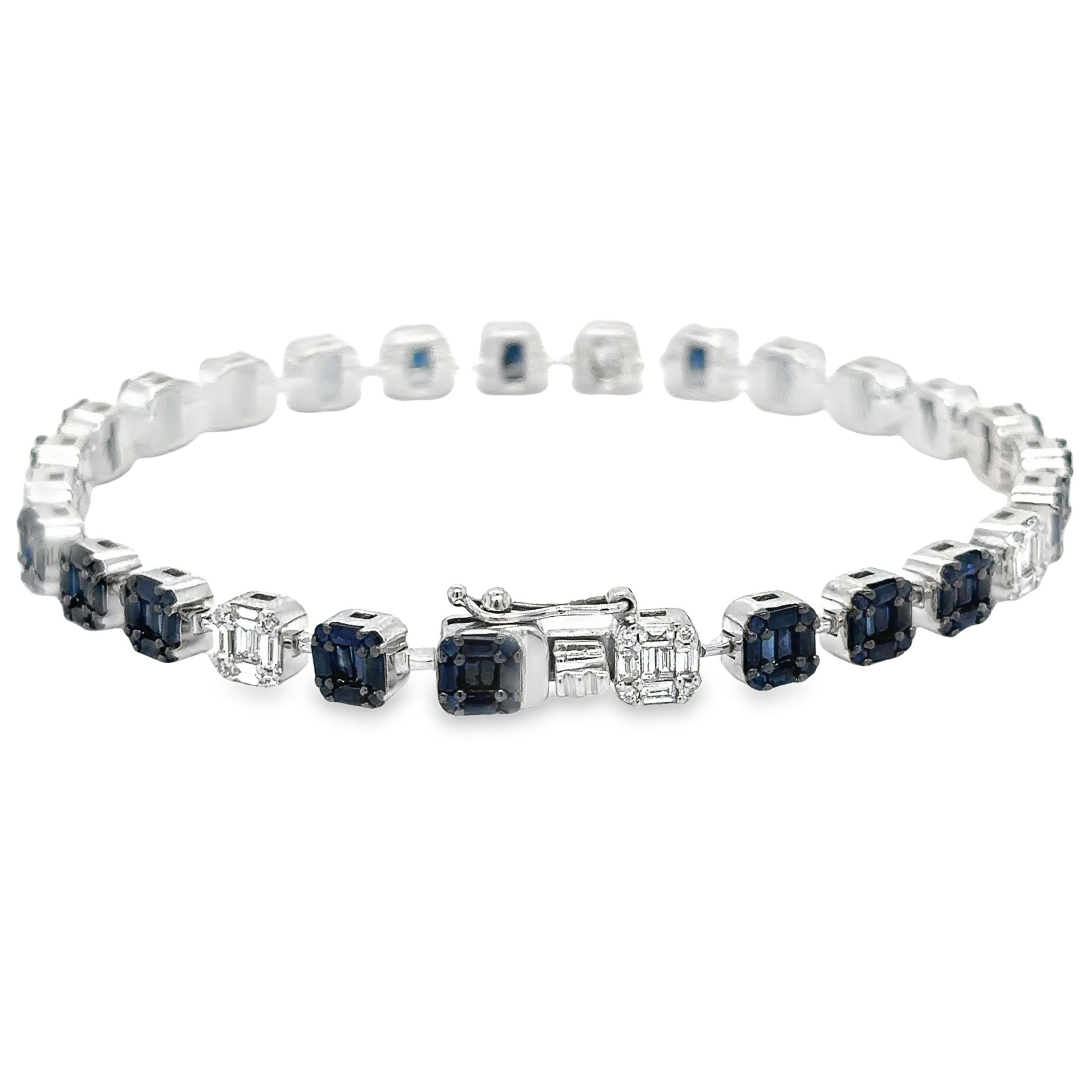 14K White Gold Sapphire & Diamonds Tennis Bracelet 5.04 TCW