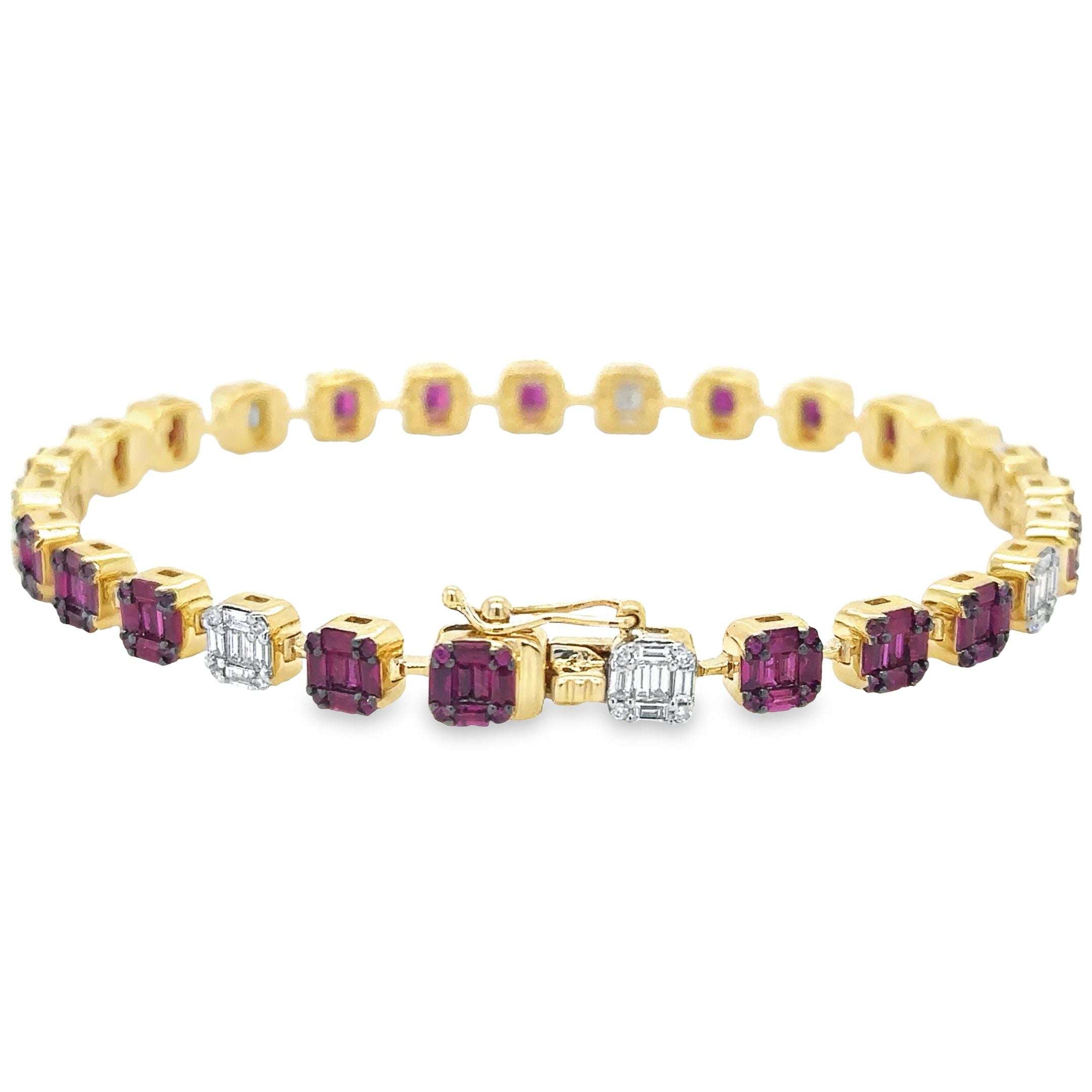 14K Yellow Gold Ruby & Diamonds Tennis Bracelet  4.29 TCW