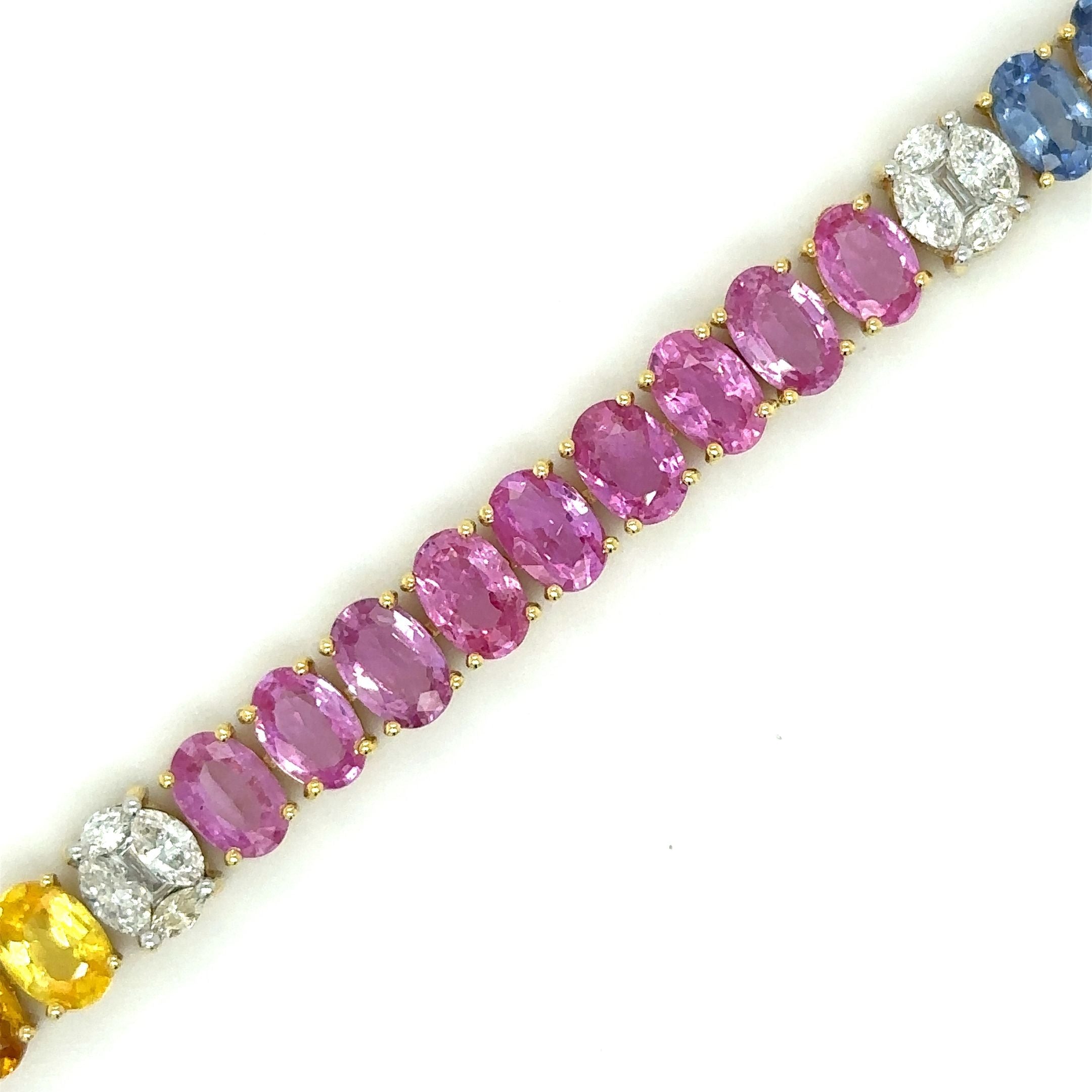 18K Yellow Gold Multi Sapphire & Diamond Tennis Bracelet  21.36 TCW