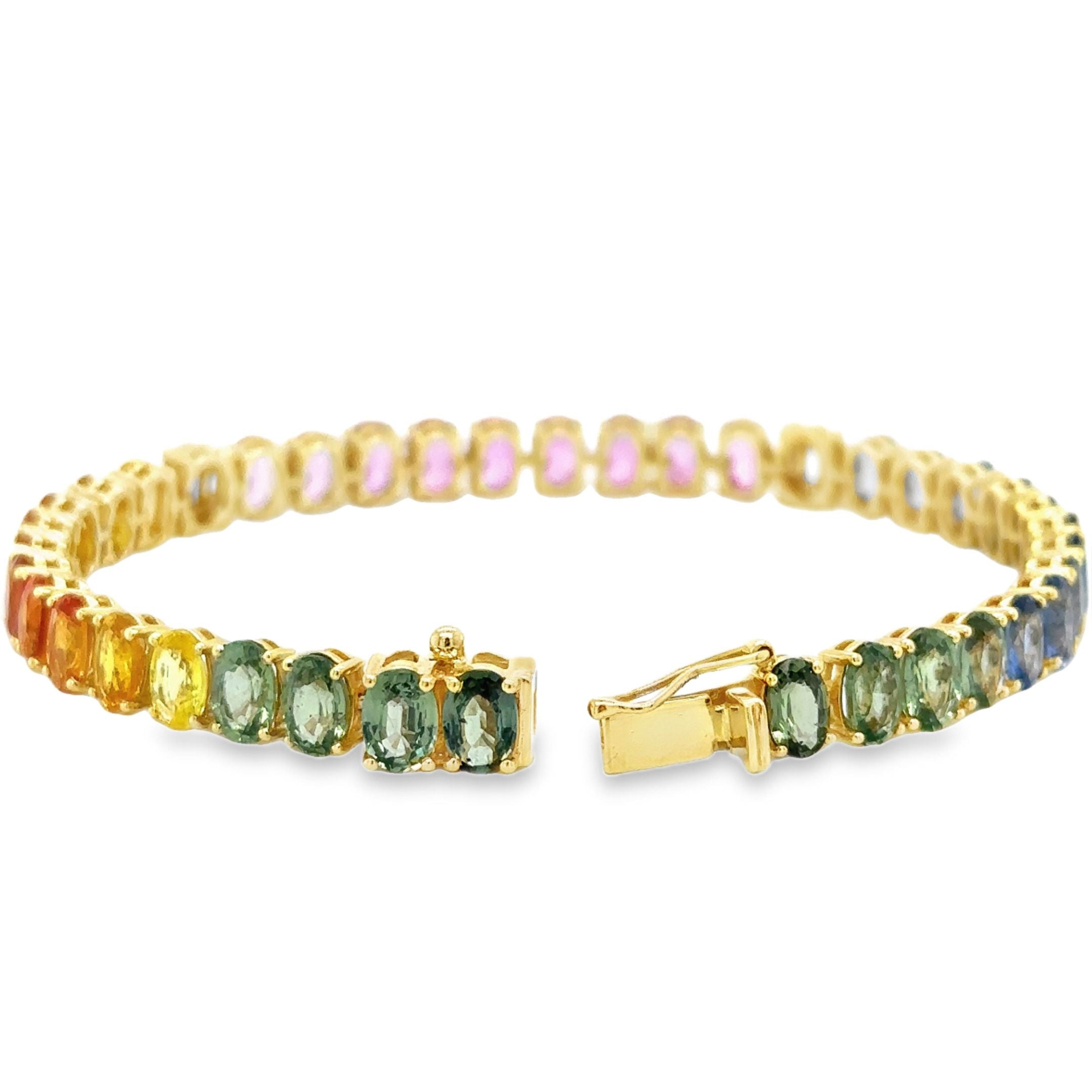 18K Yellow Gold Multi Sapphire & Diamond Tennis Bracelet  21.36 TCW