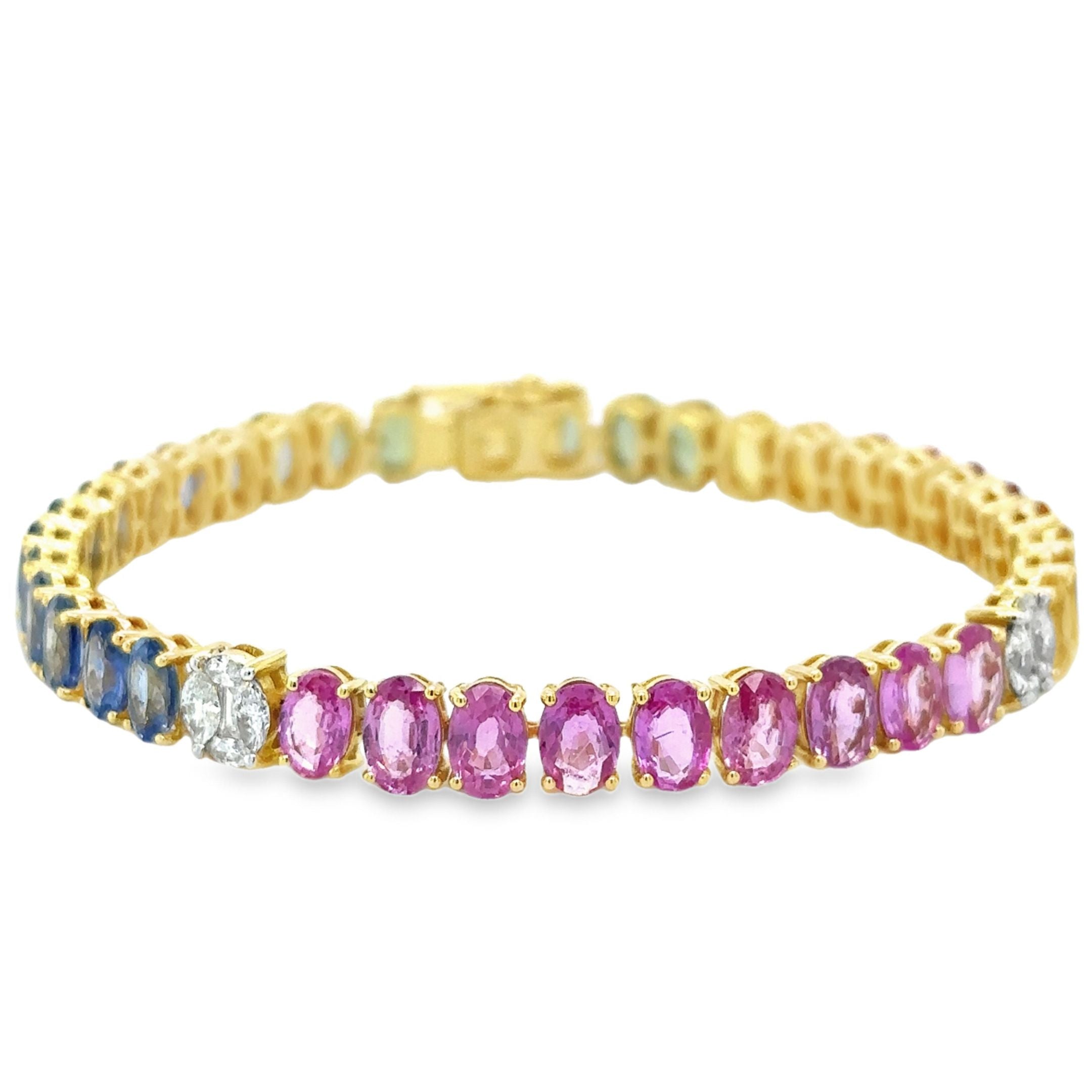 18K Yellow Gold Multi Sapphire & Diamond Tennis Bracelet  21.36 TCW