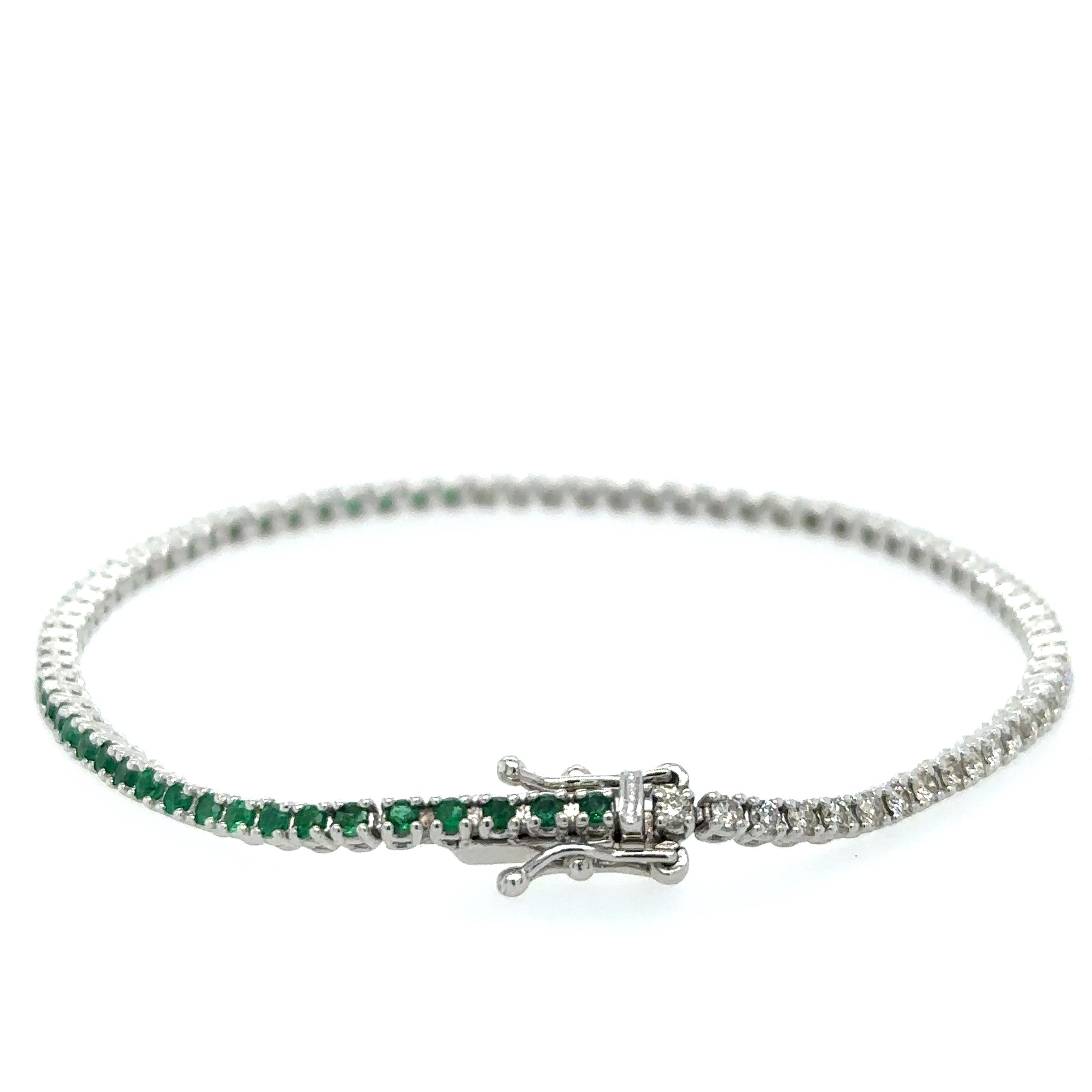 Pulsera de tenis de oro blanco de 14 quilates con diamantes y esmeralda, 1,54 TCW