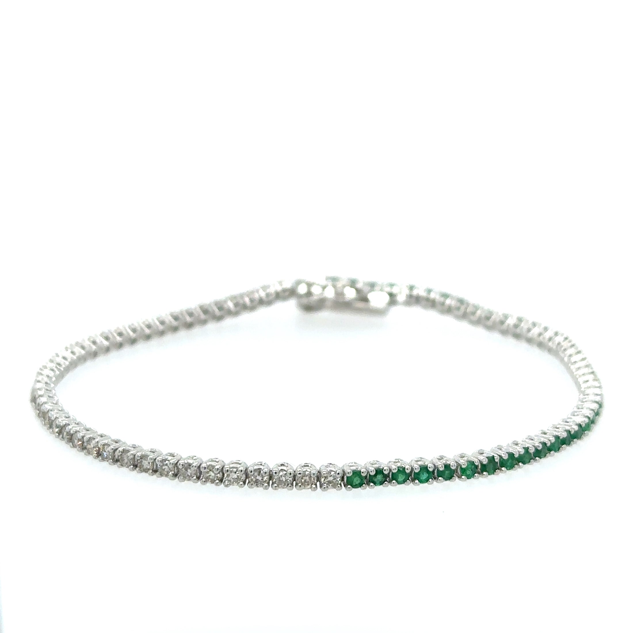 Pulsera de tenis de oro blanco de 14 quilates con diamantes y esmeralda, 1,54 TCW