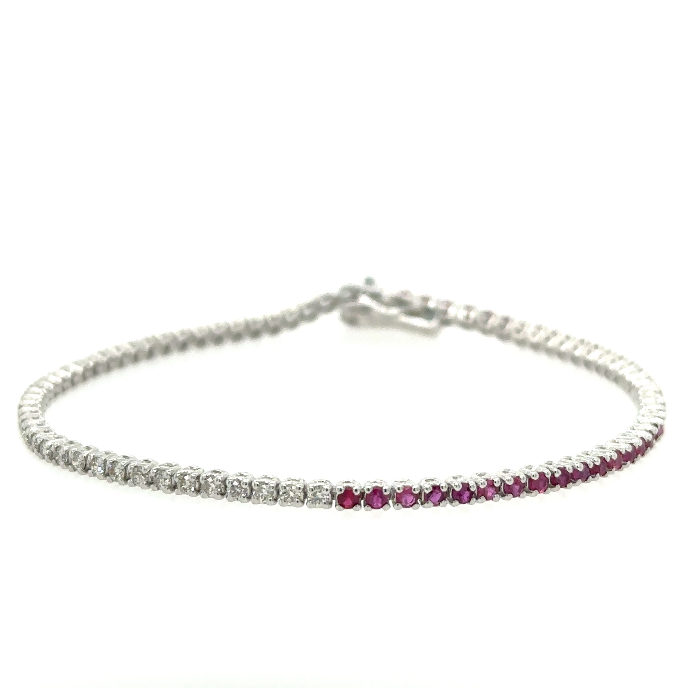 14K White Gold Diamonds Ruby Tennis Bracelet  2.09 TCW