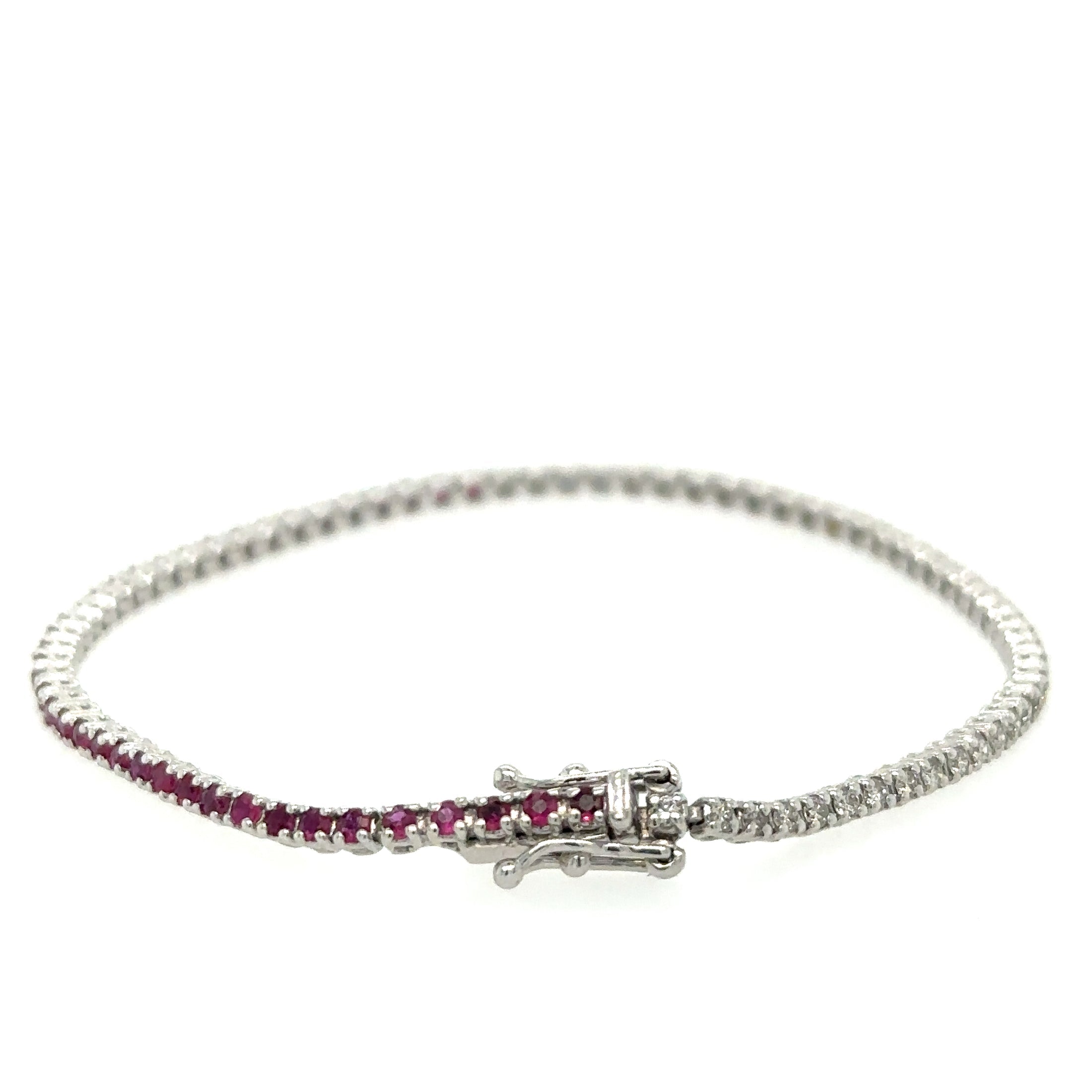 14K White Gold Diamonds Ruby Tennis Bracelet  2.09 TCW