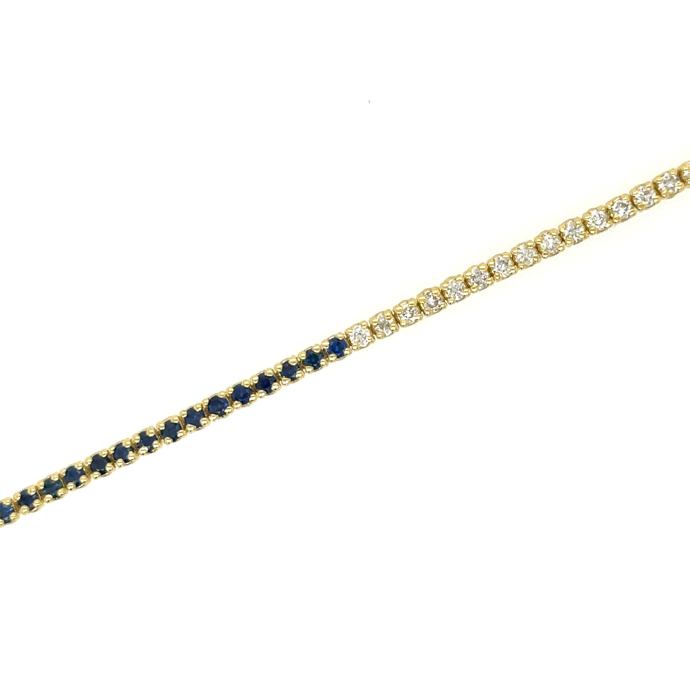 14K Yellow Gold Diamonds Blue Sapphire Tennis Bracelet  1.99 TCW