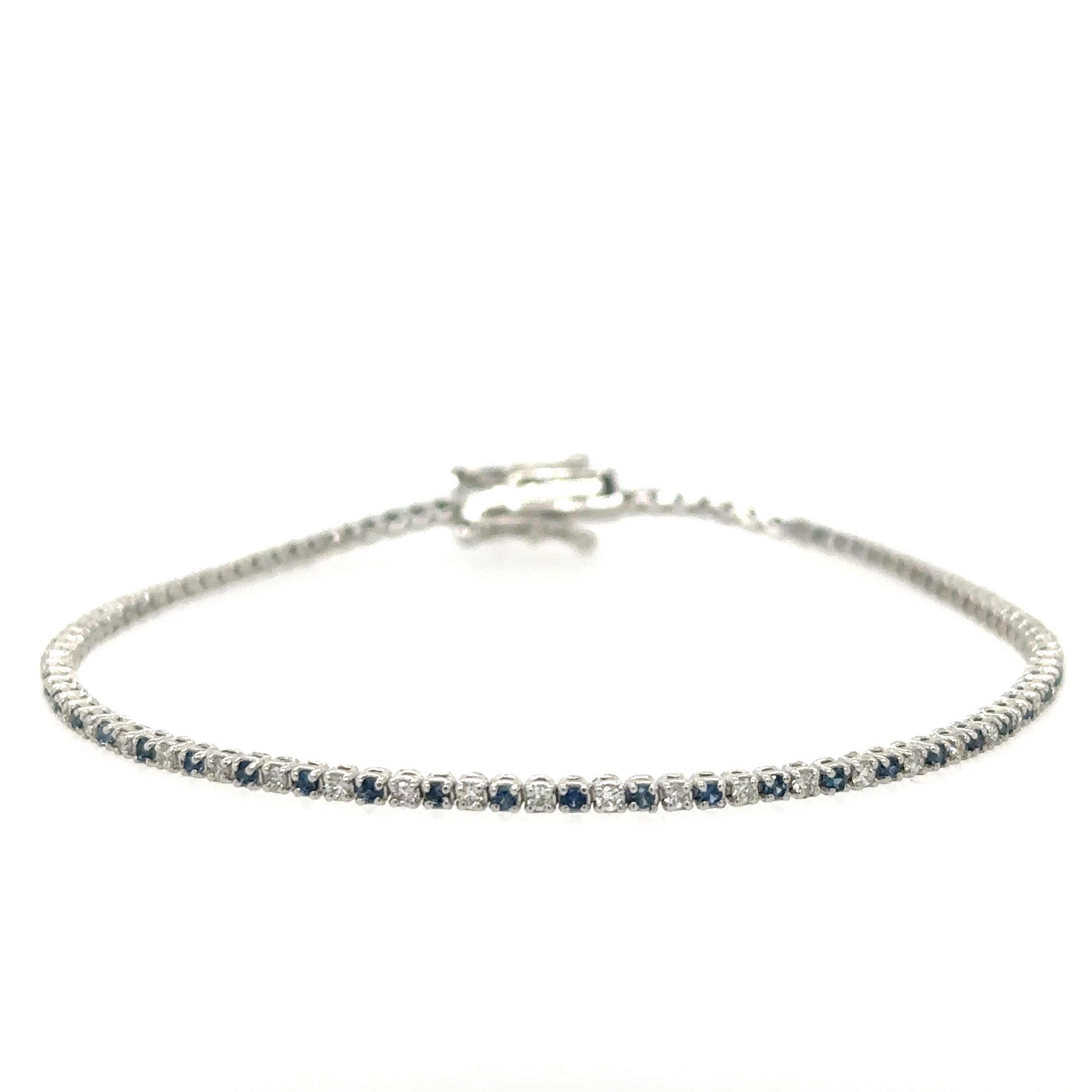 Pulsera de tenis de oro blanco de 14 quilates con diamantes y zafiro azul, 1,19 quilates