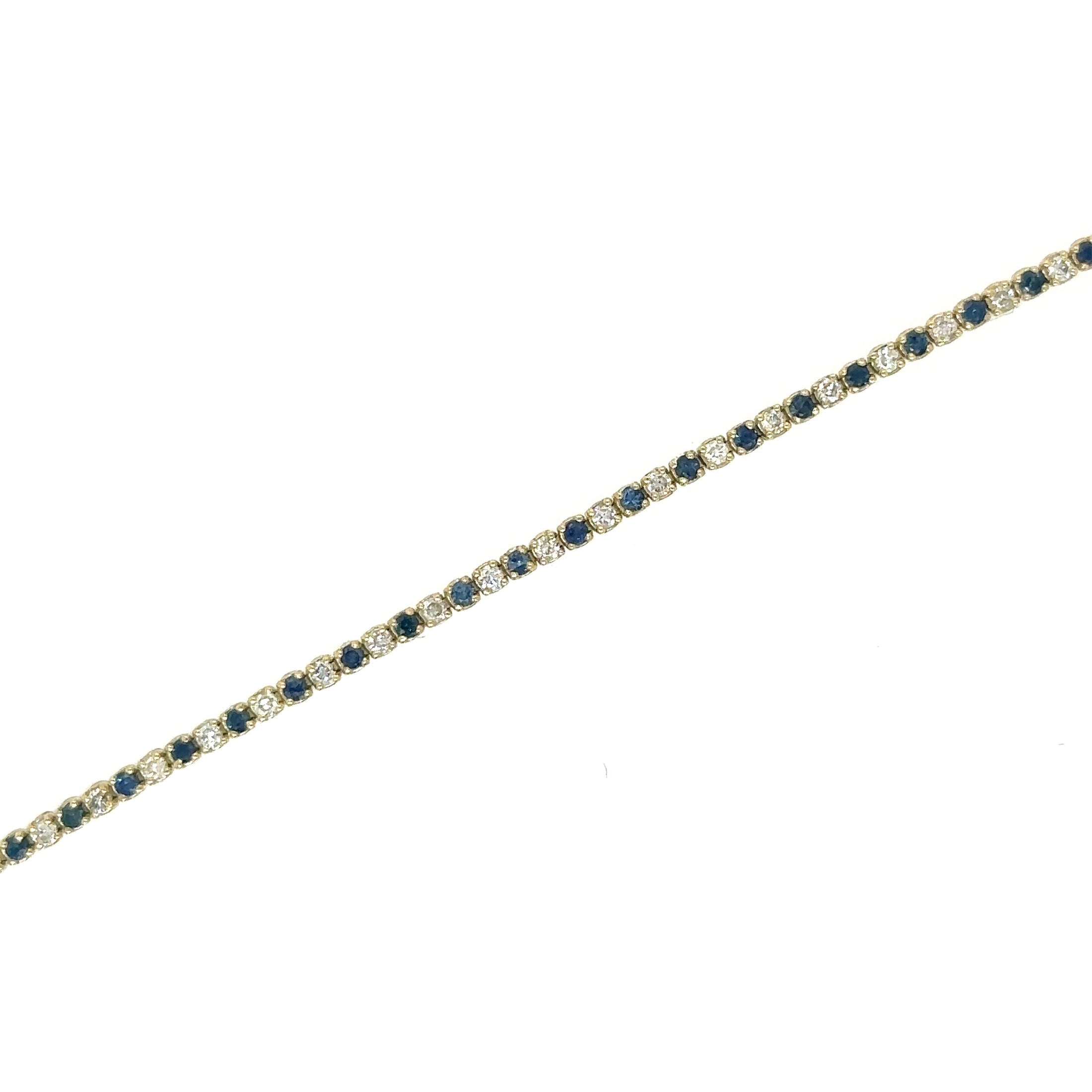 14K Yellow Gold Diamonds Blue Sapphire Tennis Bracelet  1.20 TCW