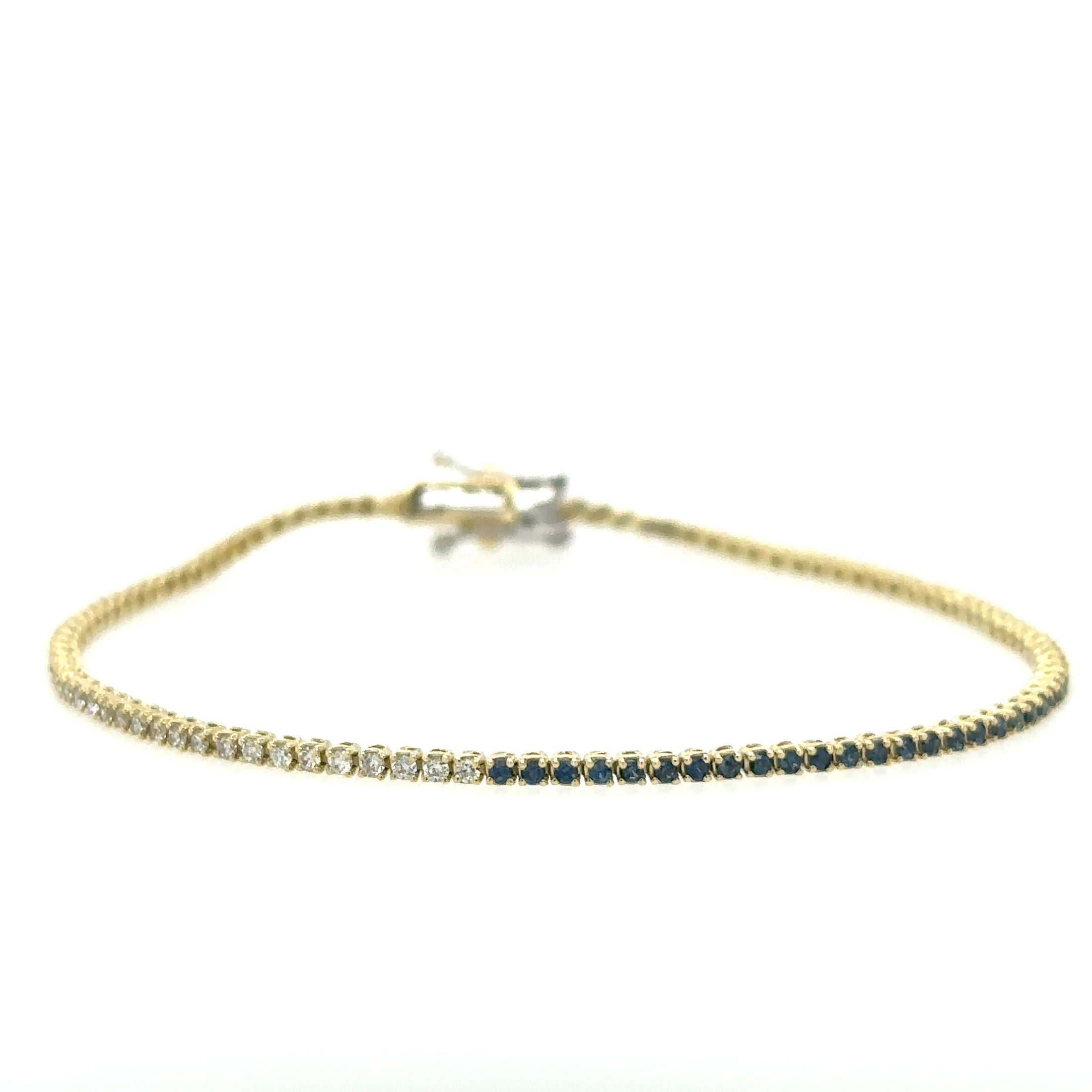 Pulsera de tenis de oro amarillo de 14 quilates con diamantes y zafiros, 1,20 TCW