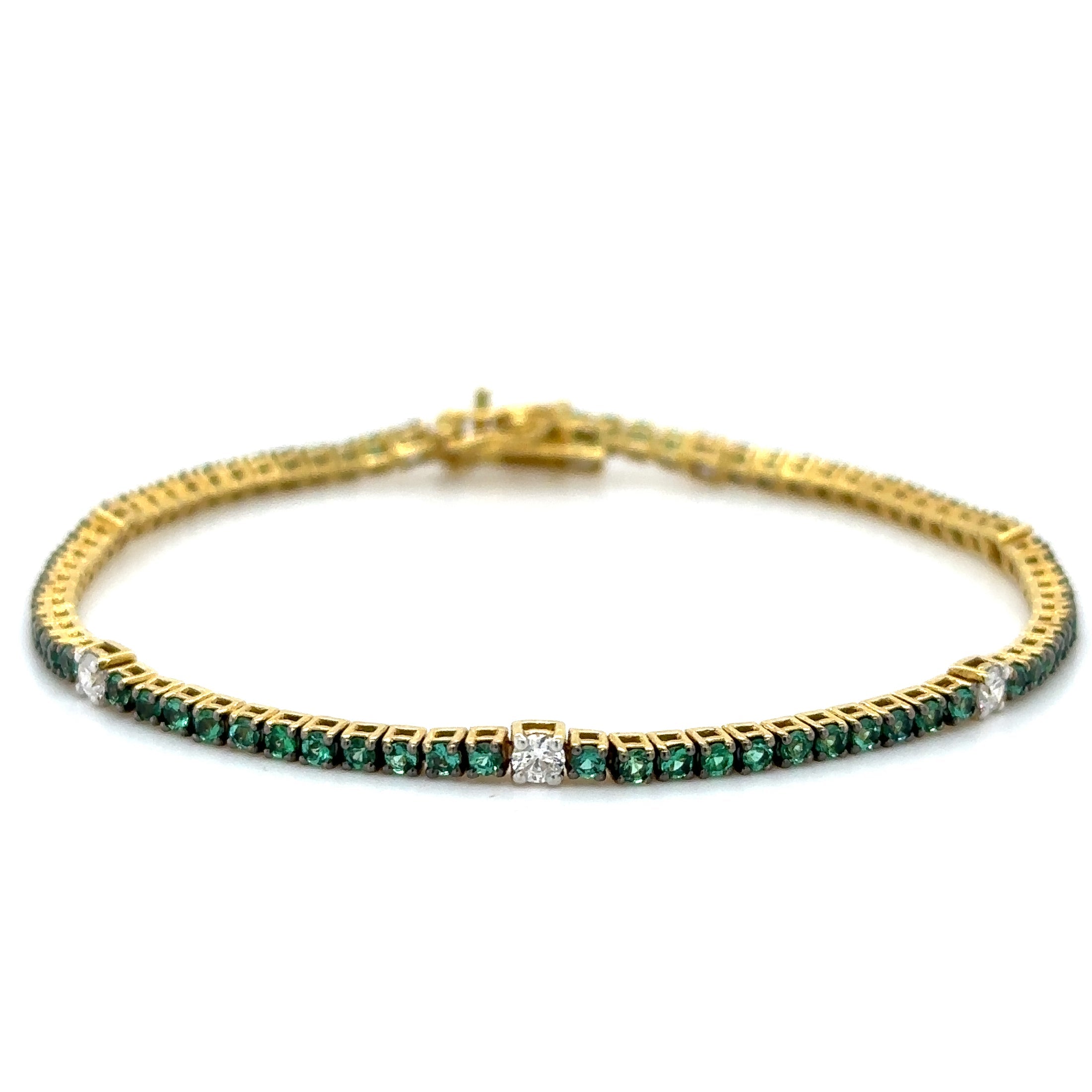 Pulsera de tenis de oro amarillo de 18 quilates con esmeraldas y diamantes, 2,02 TCW