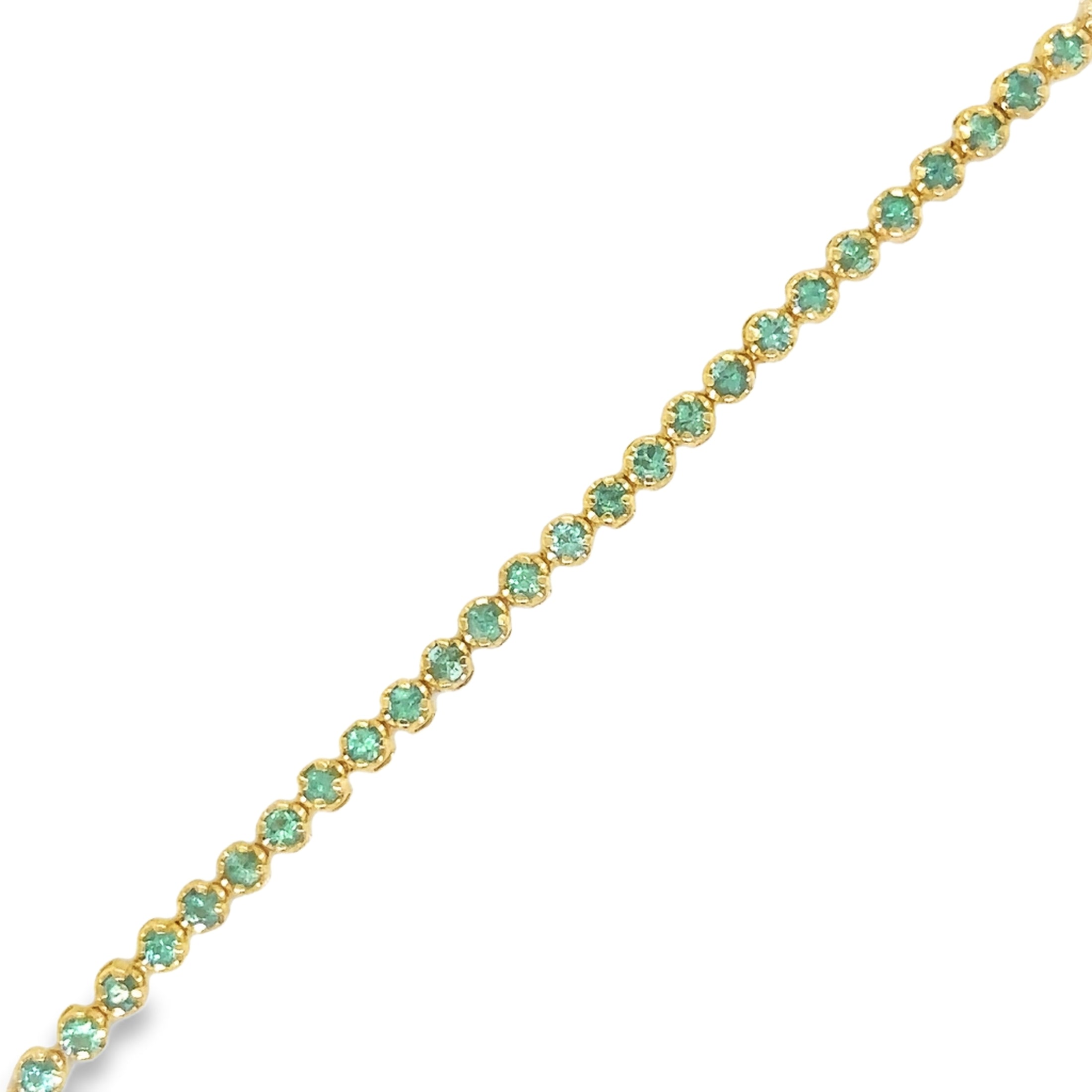 Pulsera De Tenis Con Esmeralda En Oro Amarillo De 14 K, 7", 1.13CT