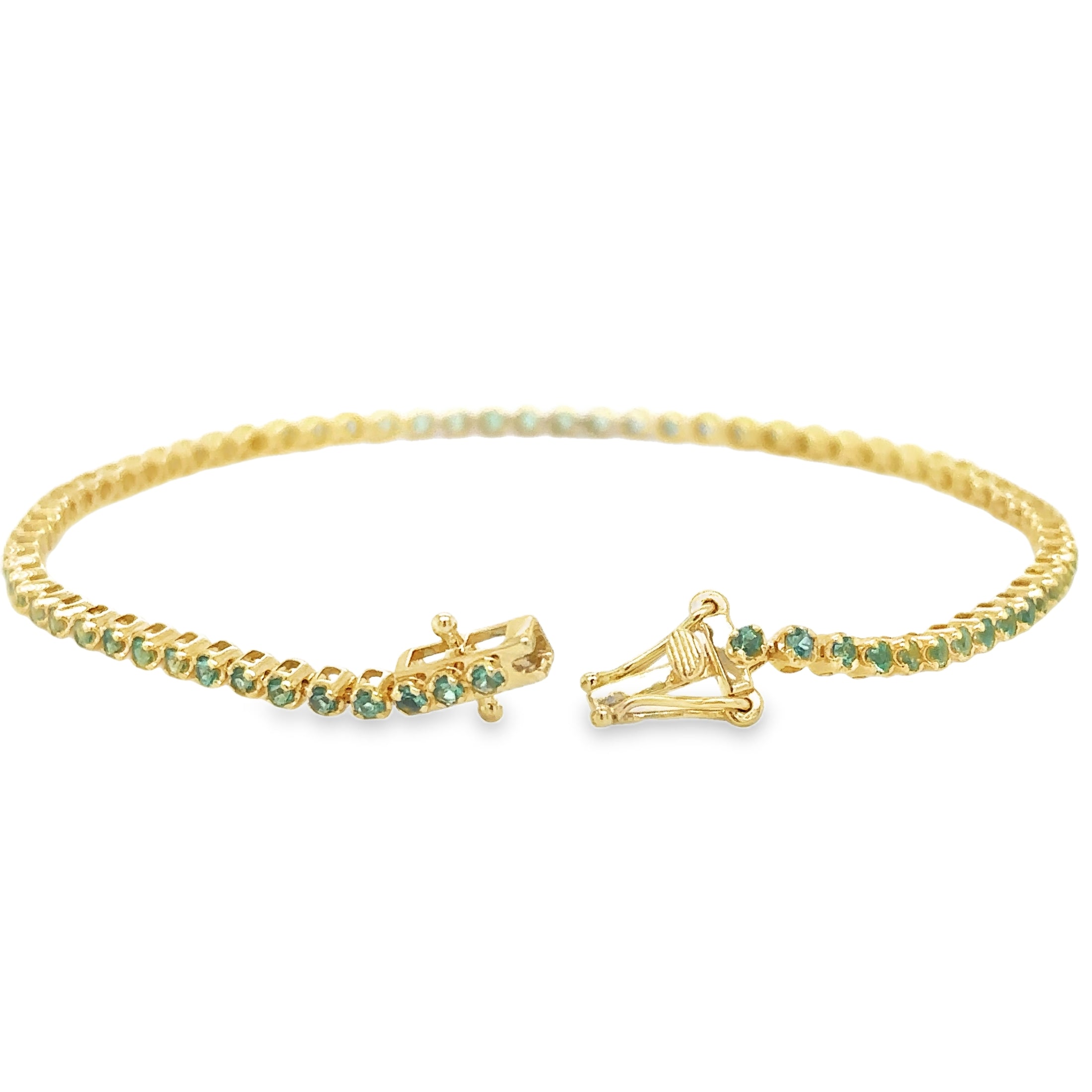 Pulsera De Tenis Con Esmeralda En Oro Amarillo De 14 K, 7", 1.13CT