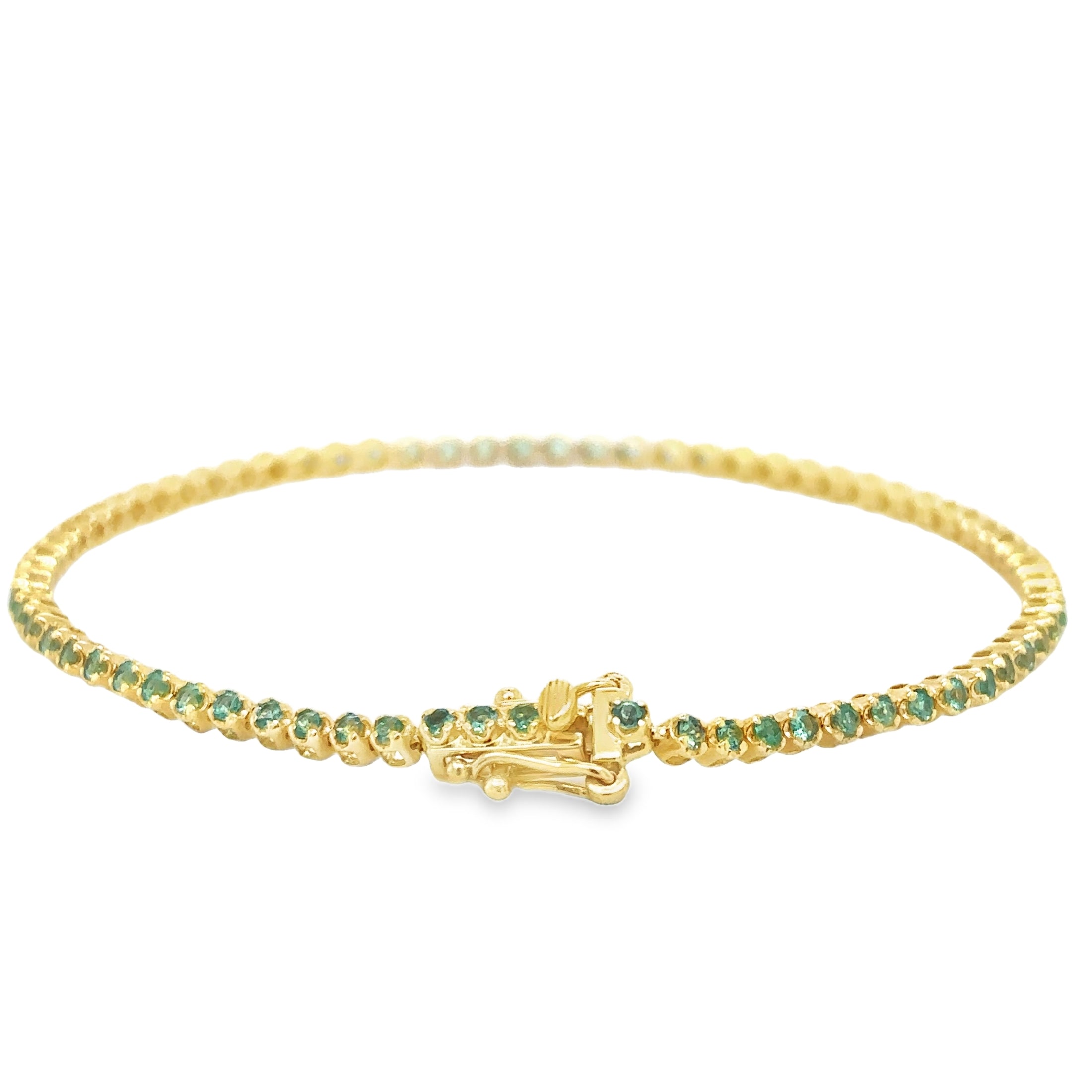 Pulsera De Tenis Con Esmeralda En Oro Amarillo De 14 K, 7", 1.13CT