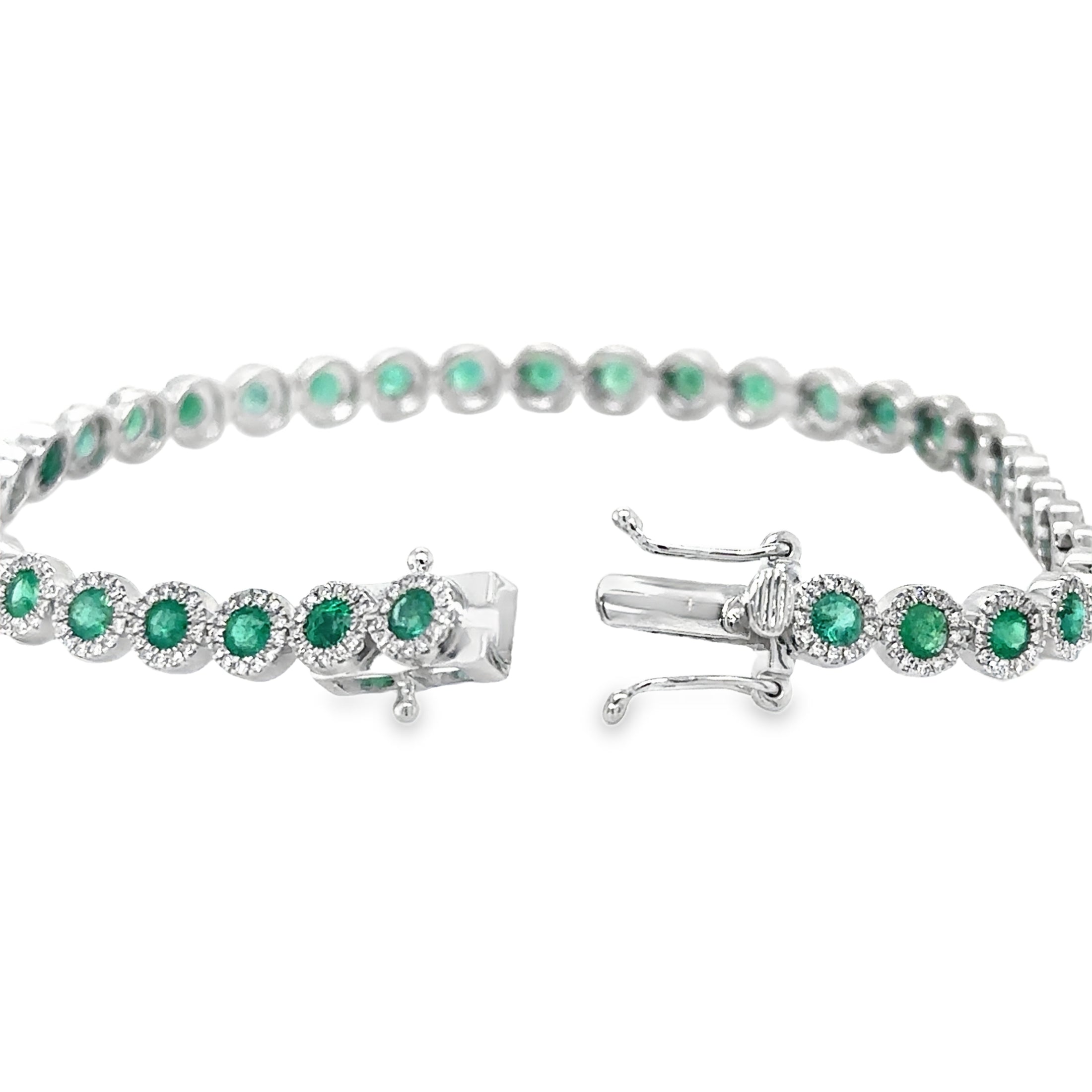 Pulsera de tenis de oro blanco de 14 quilates con esmeraldas y diamantes, 3,47 quilates