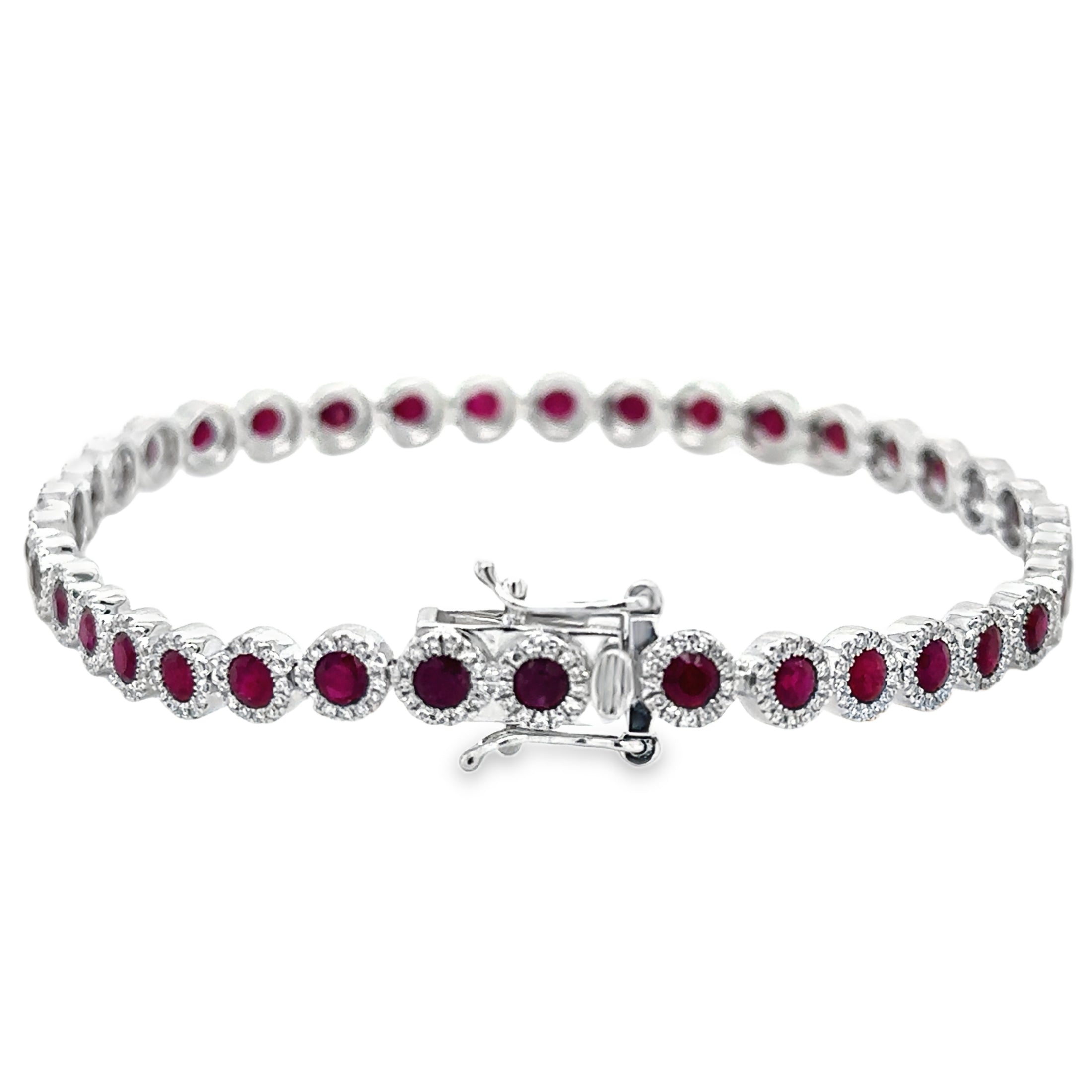 14K White Gold Ruby & Diamonds Tennis Bracelet  4.90 TCW