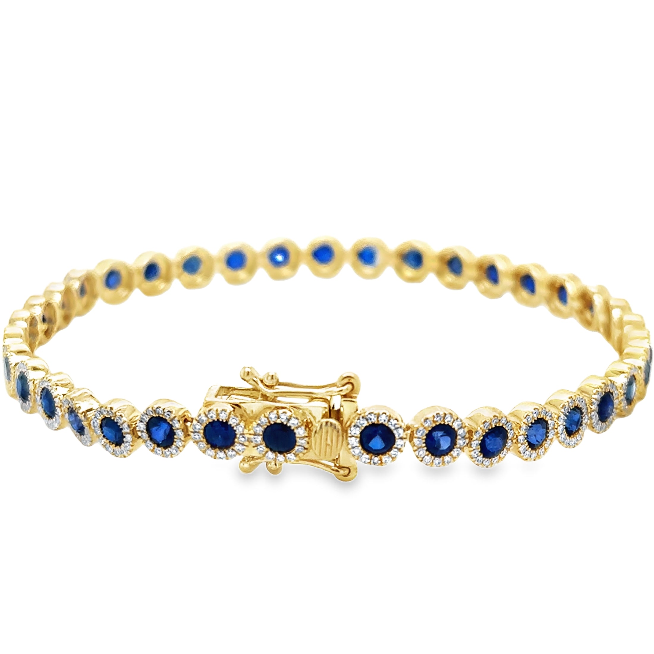 Pulsera de tenis de oro amarillo de 14 quilates con zafiros y diamantes, 4,84 quilates