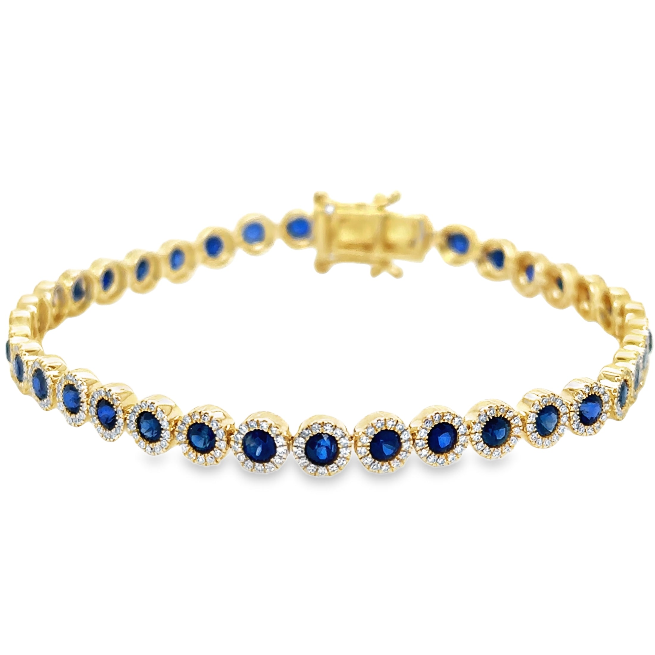 Pulsera de tenis de oro amarillo de 14 quilates con zafiros y diamantes, 4,84 quilates