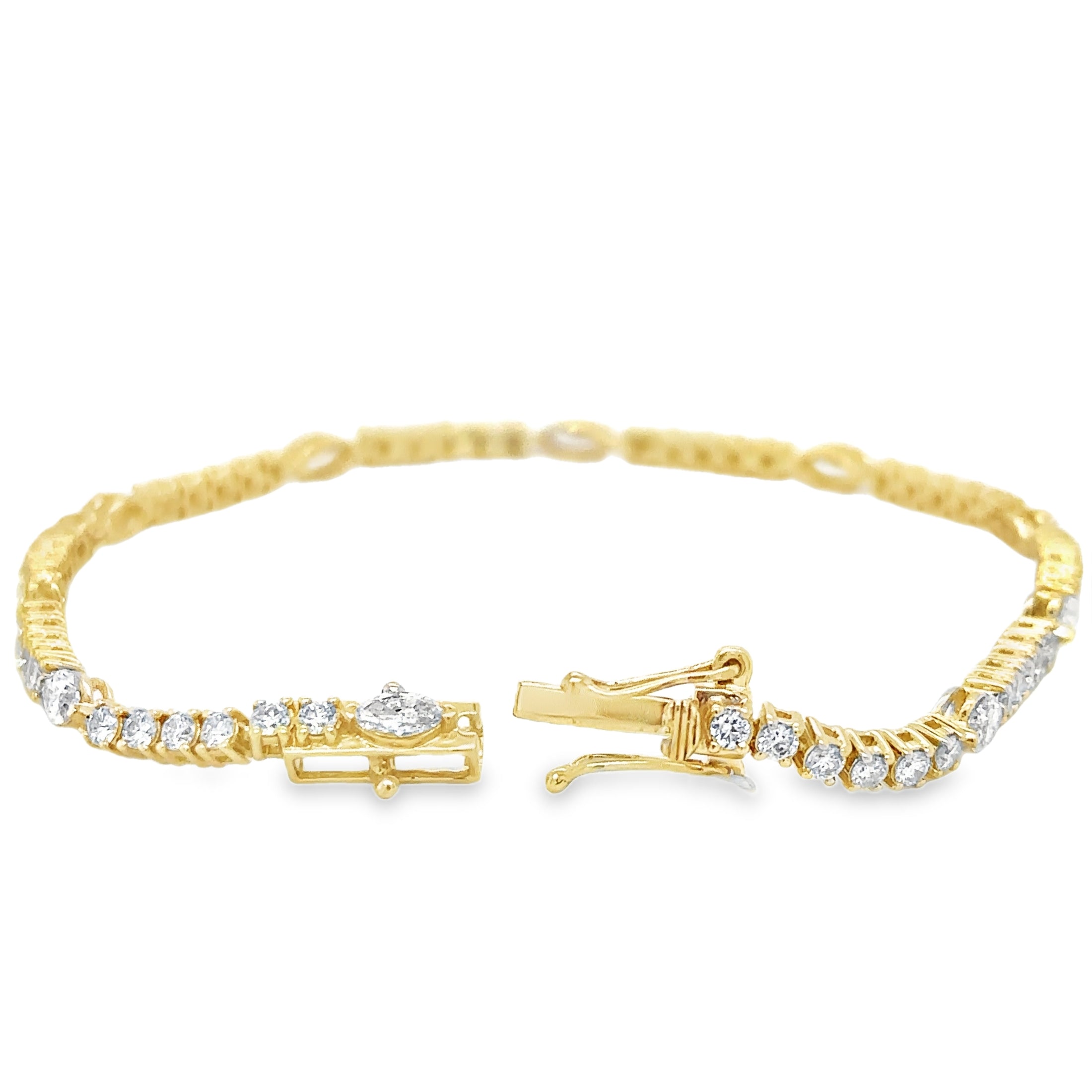 14K Yellow Gold Marquise & Round Diamond Tennis Bracelet  1.49 TCW