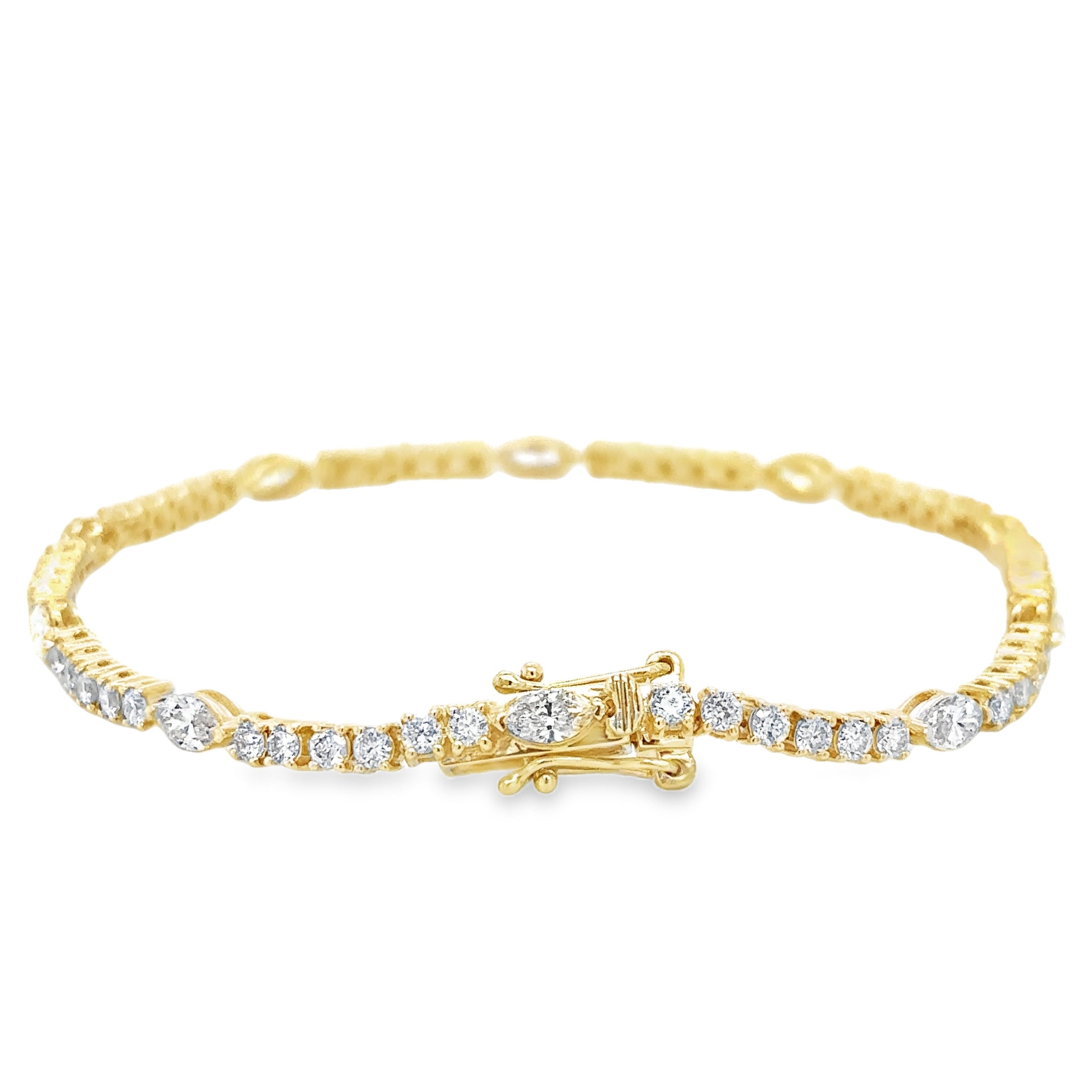 14K Yellow Gold Marquise & Round Diamond Tennis Bracelet  1.49 TCW