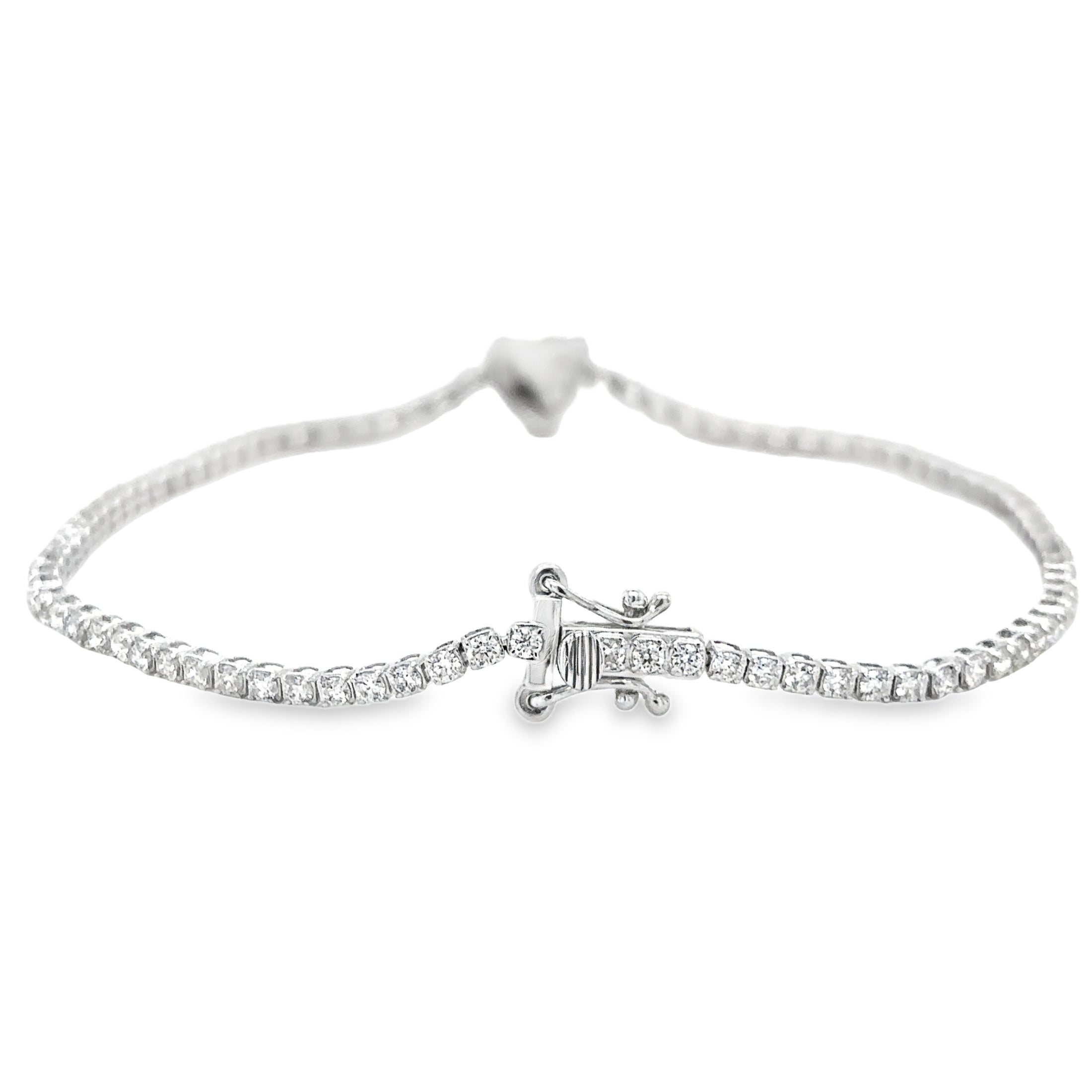 14K White Gold Diamonds Heart Tennis Bracelet  1.57 TCW