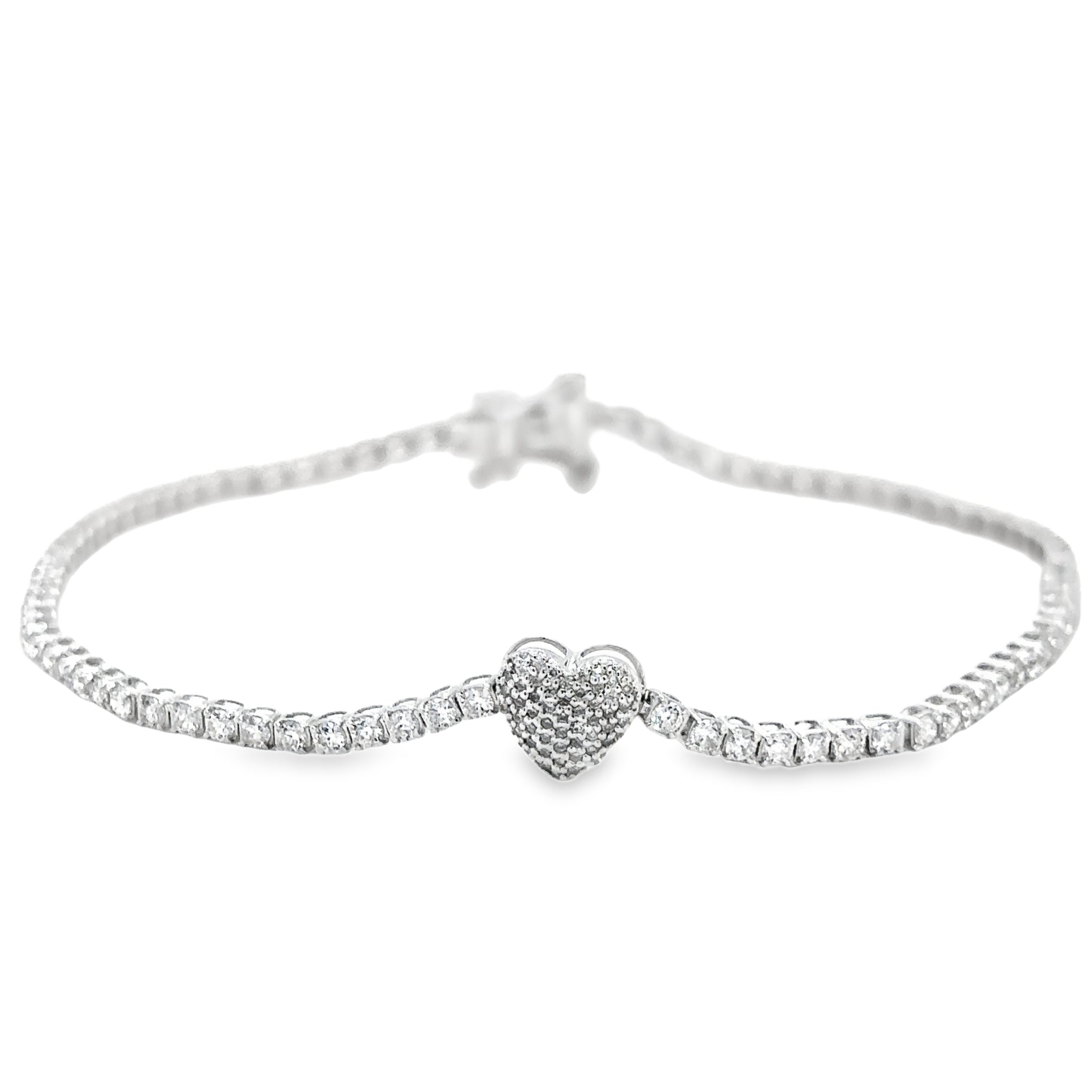 14K White Gold Diamonds Heart Tennis Bracelet  1.57 TCW