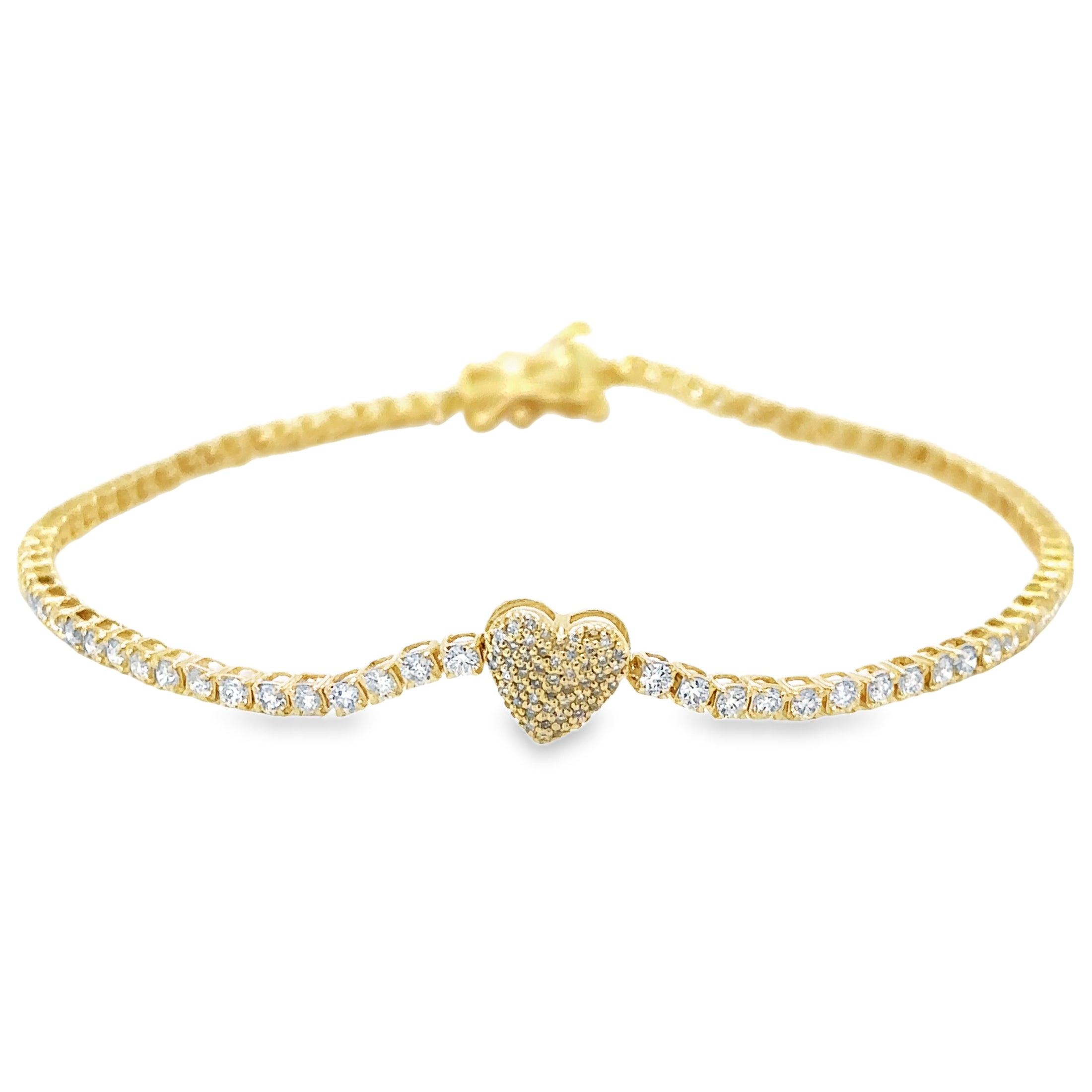 14K Yellow Gold Diamonds Heart Tennis Bracelet  1.53 TCW