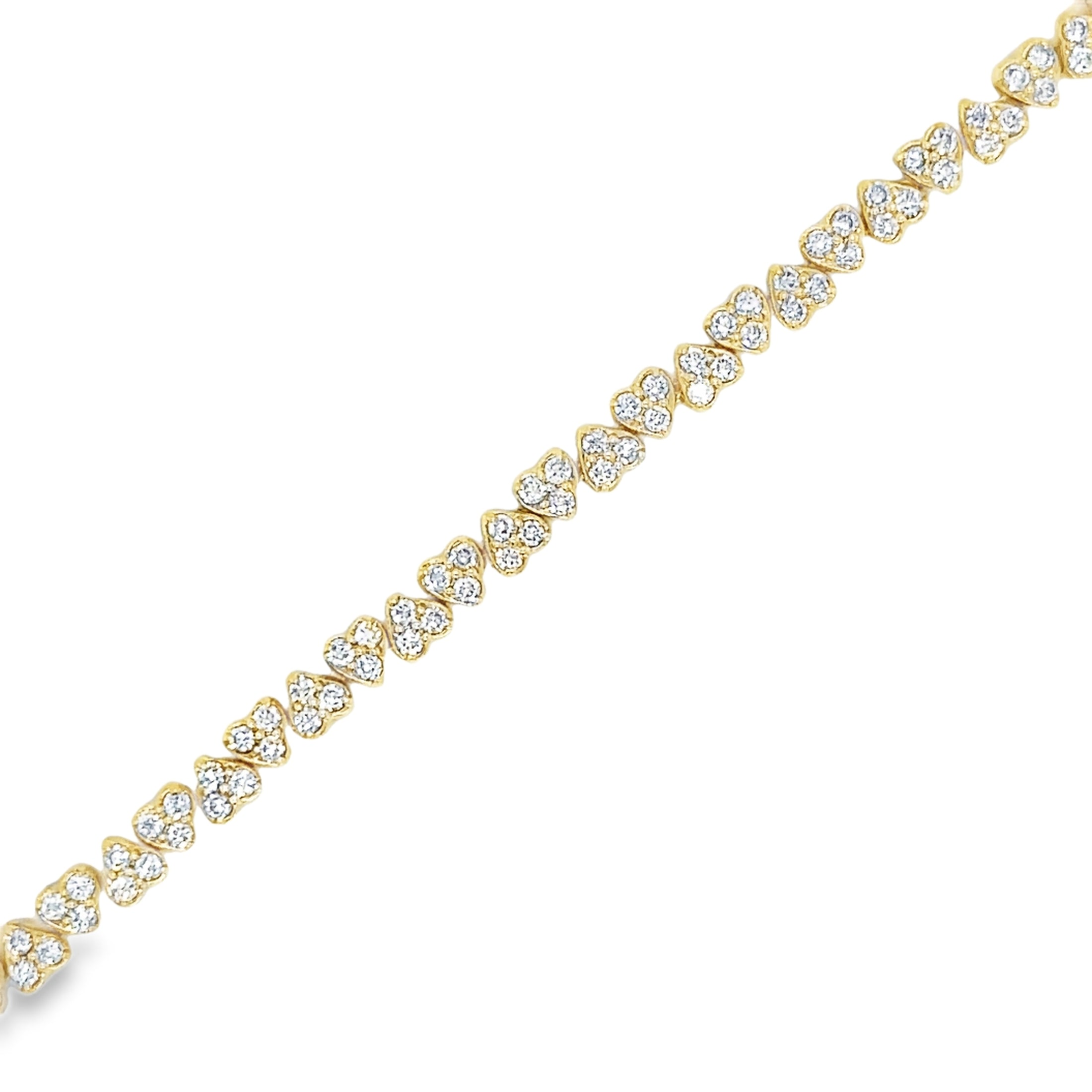 14K Yellow Gold Diamonds Heart Tennis Bracelet  1.33 TCW