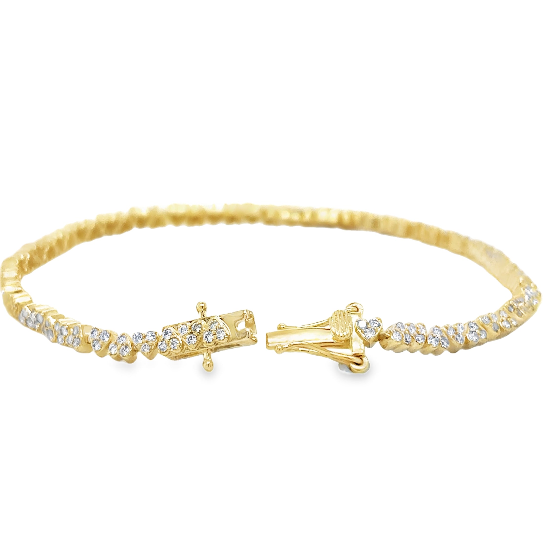 14K Yellow Gold Diamonds Heart Tennis Bracelet  1.33 TCW