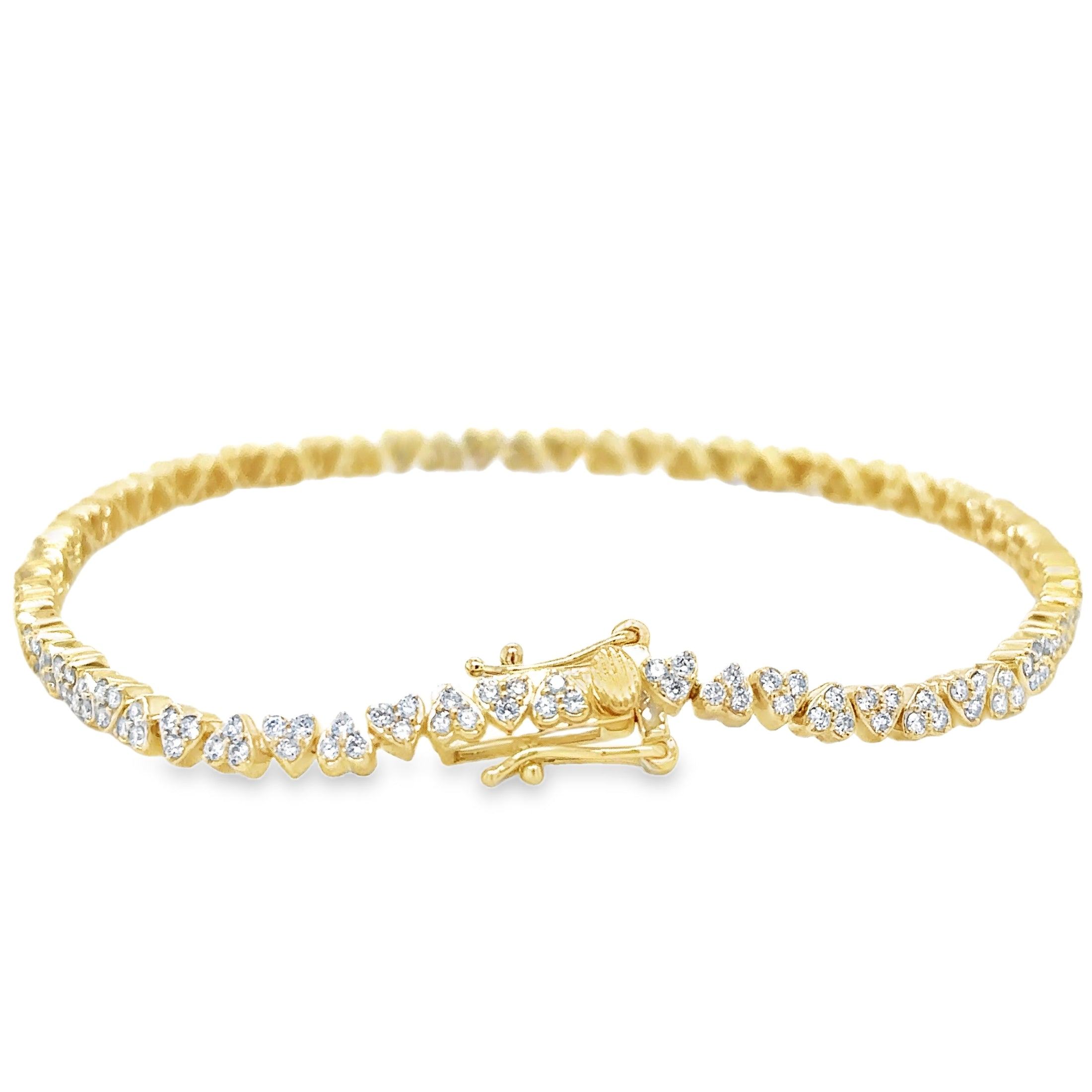 14K Yellow Gold Diamonds Heart Tennis Bracelet  1.33 TCW