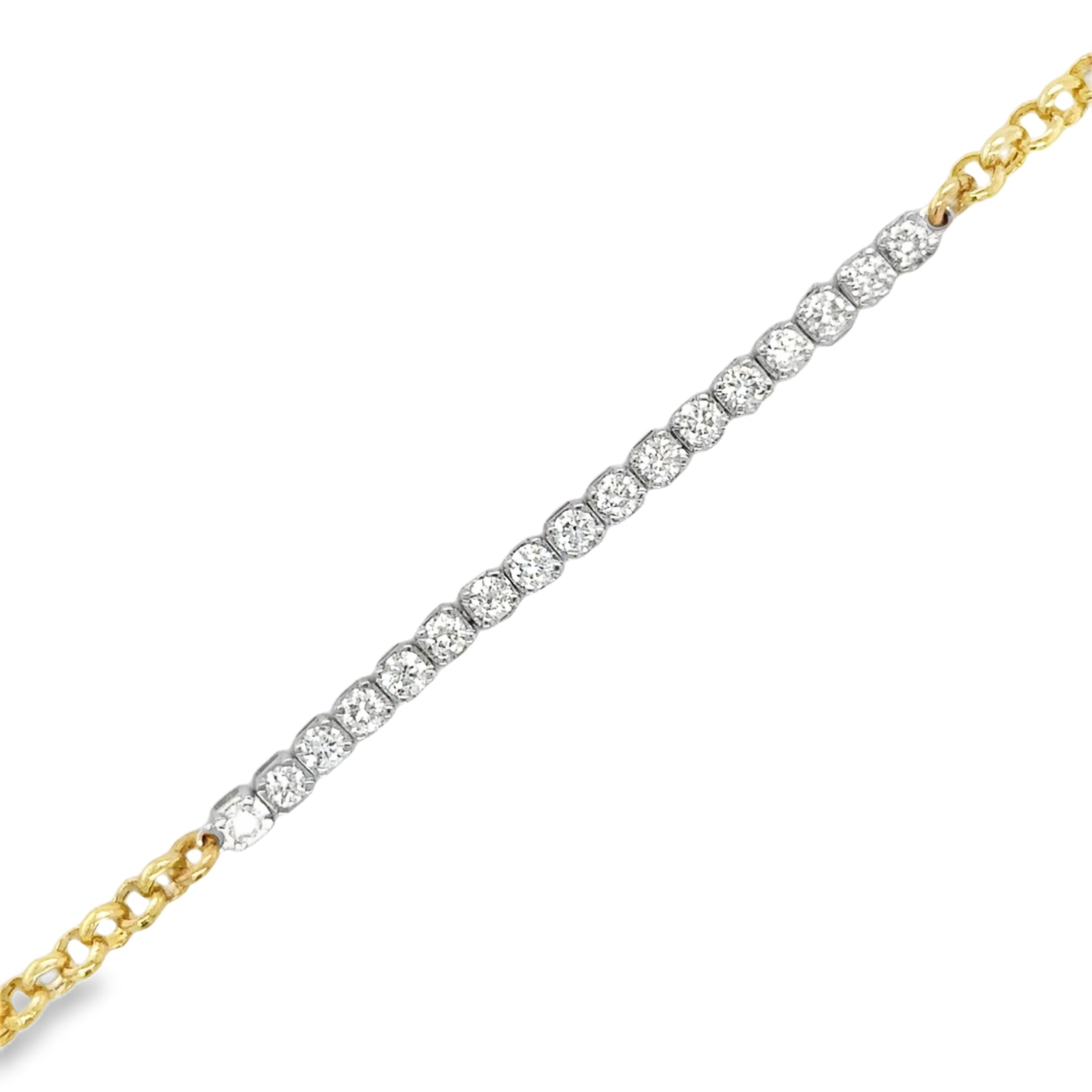 14K Two Tone Diamond Tennis Bracelet With Rolo 8" 0.91 TCW