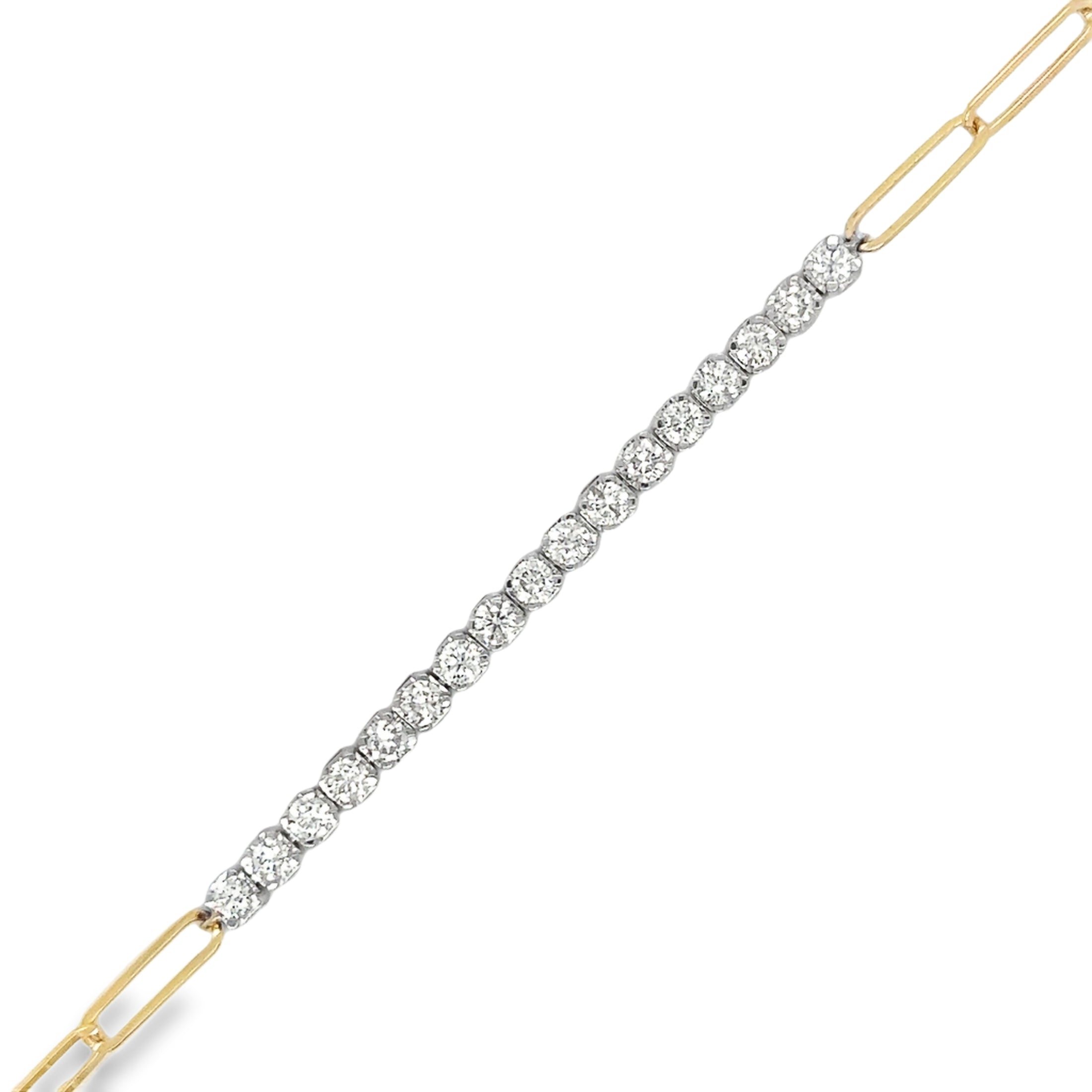 14K Two Tone Diamond Tennis Bracelet With Paperclip  0.91 TCW