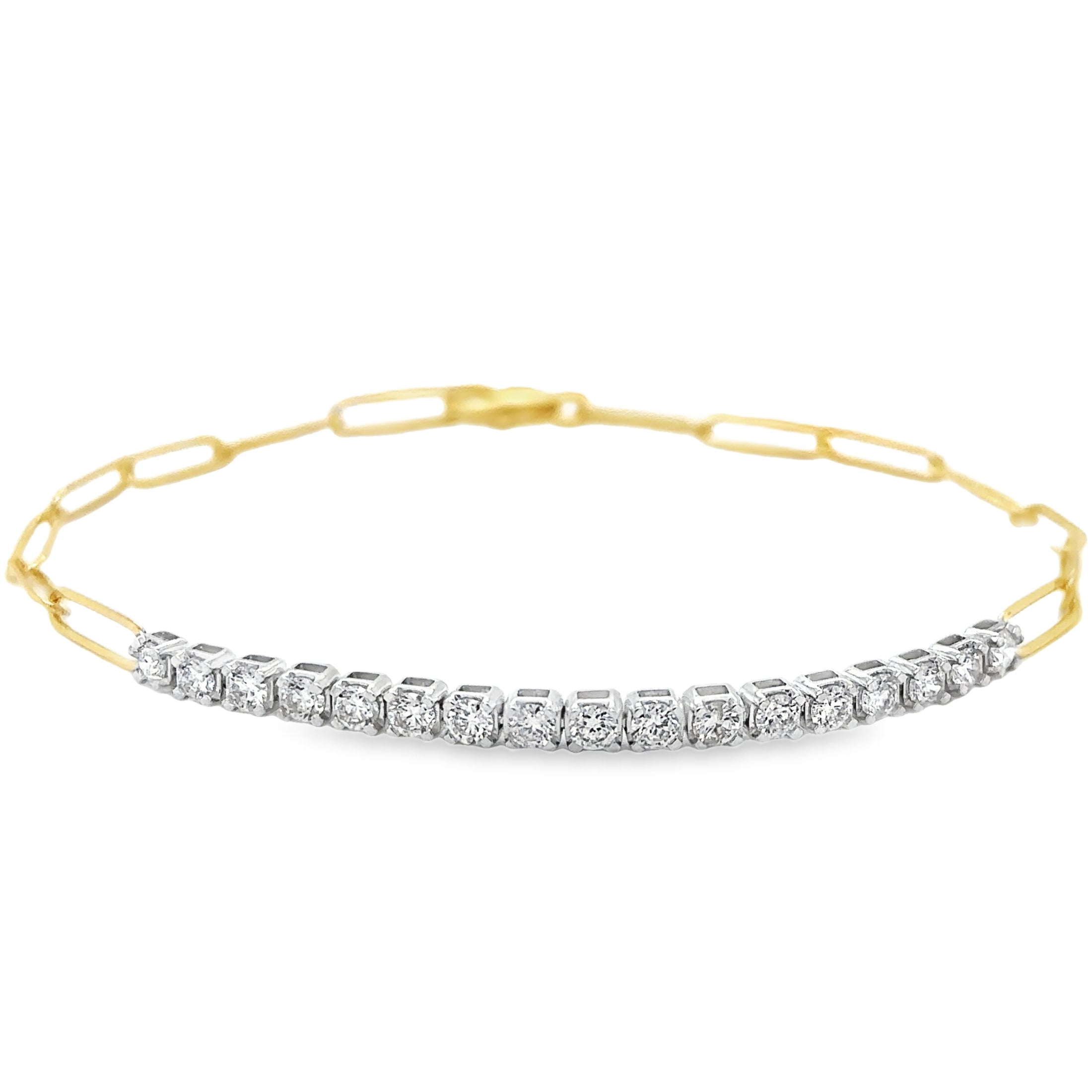 14K Two Tone Diamond Tennis Bracelet With Paperclip  0.91 TCW