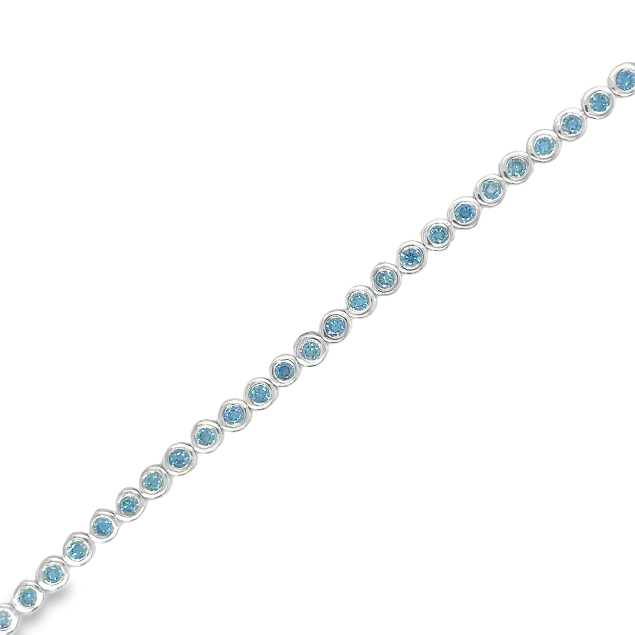 14K White Gold Blue Diamond Bezel Tennis Bracelet  1.00 TCW