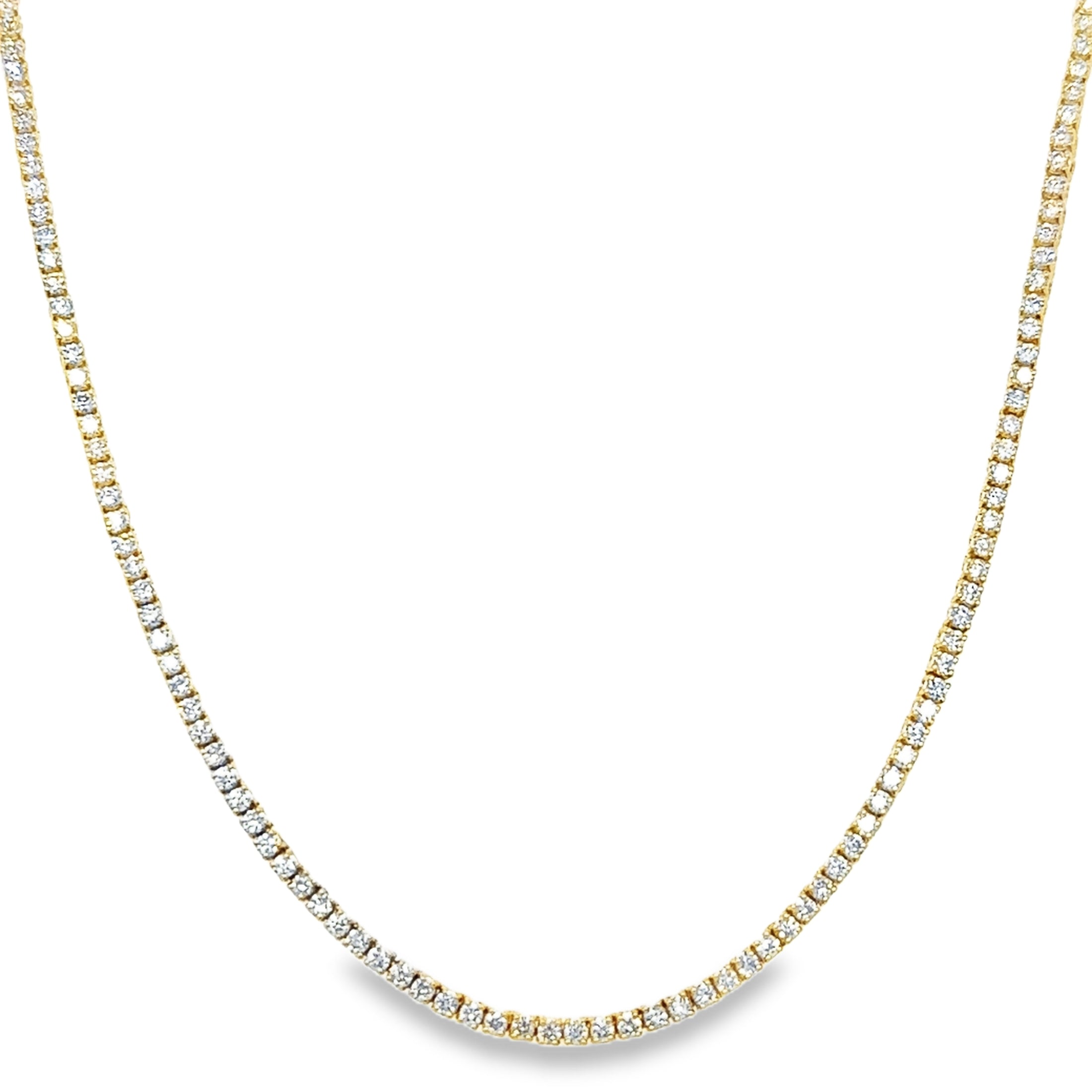 14K Yellow Gold Diamond 4 Prong Tennis Necklace  3.50 TCW