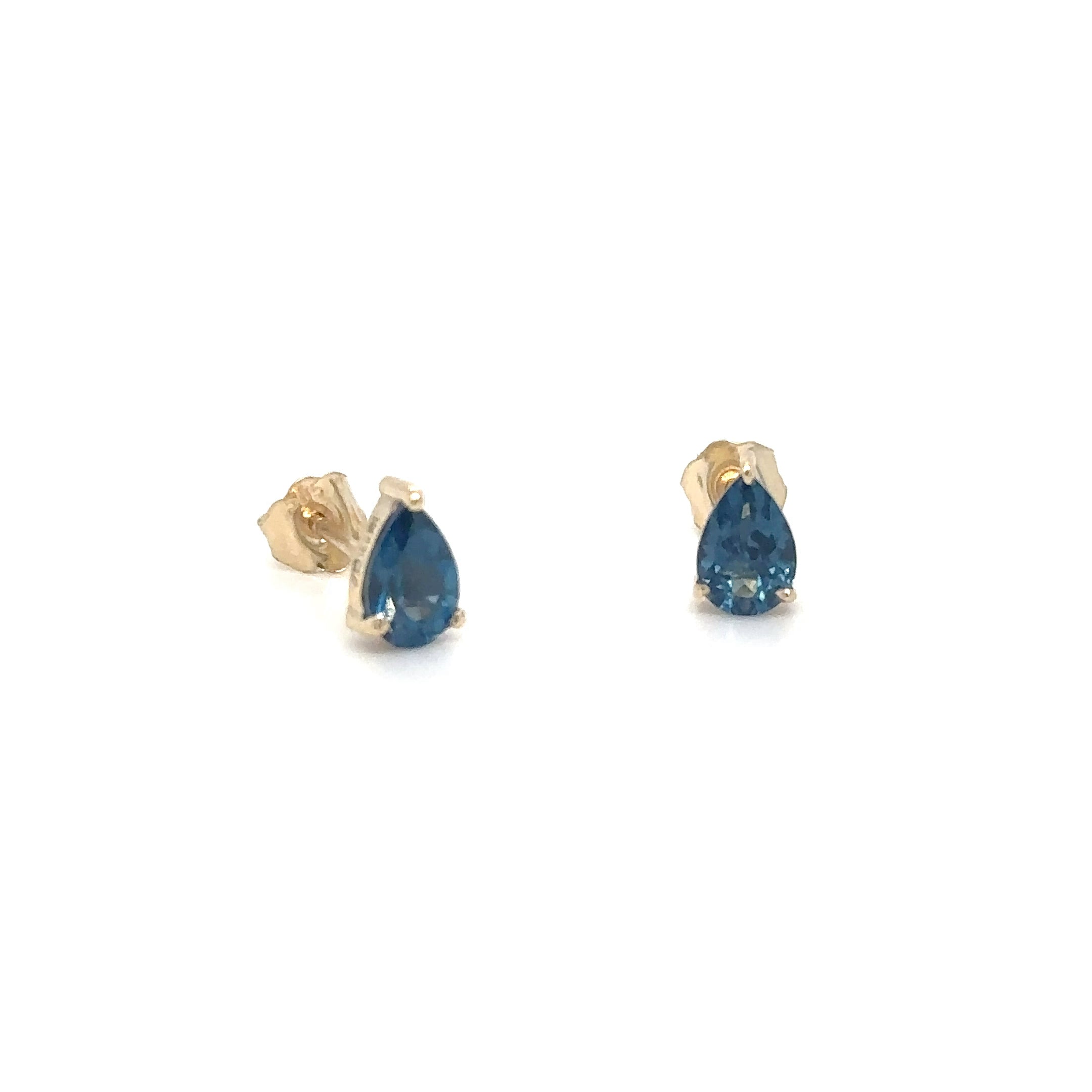 Pendientes De Topacio Azul Londres En Forma De Pera De Oro Amarillo De 14 K, 0.91CT