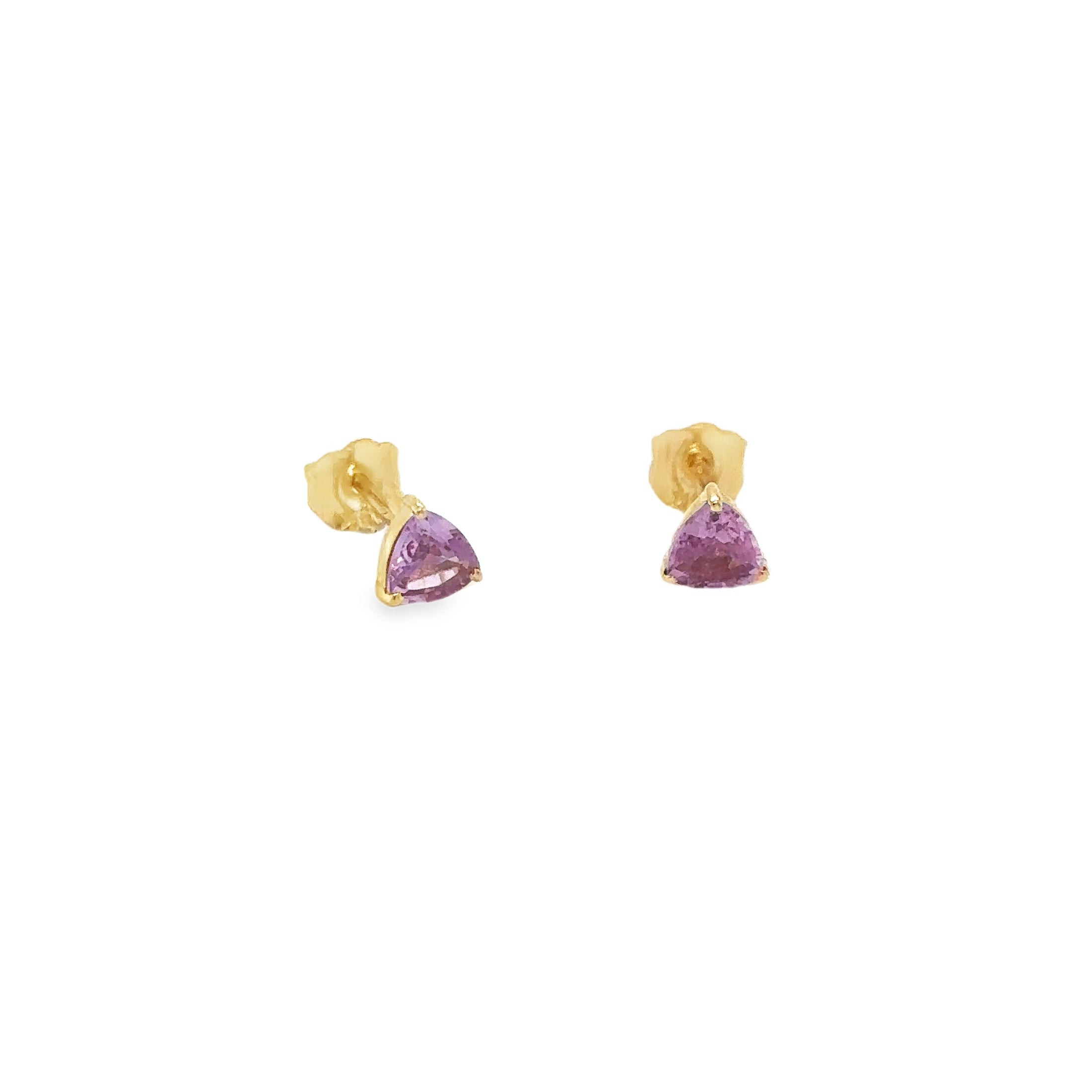 14K Yellow Gold Trillion Shape Pink Sapphire Earring 0.55 TCW