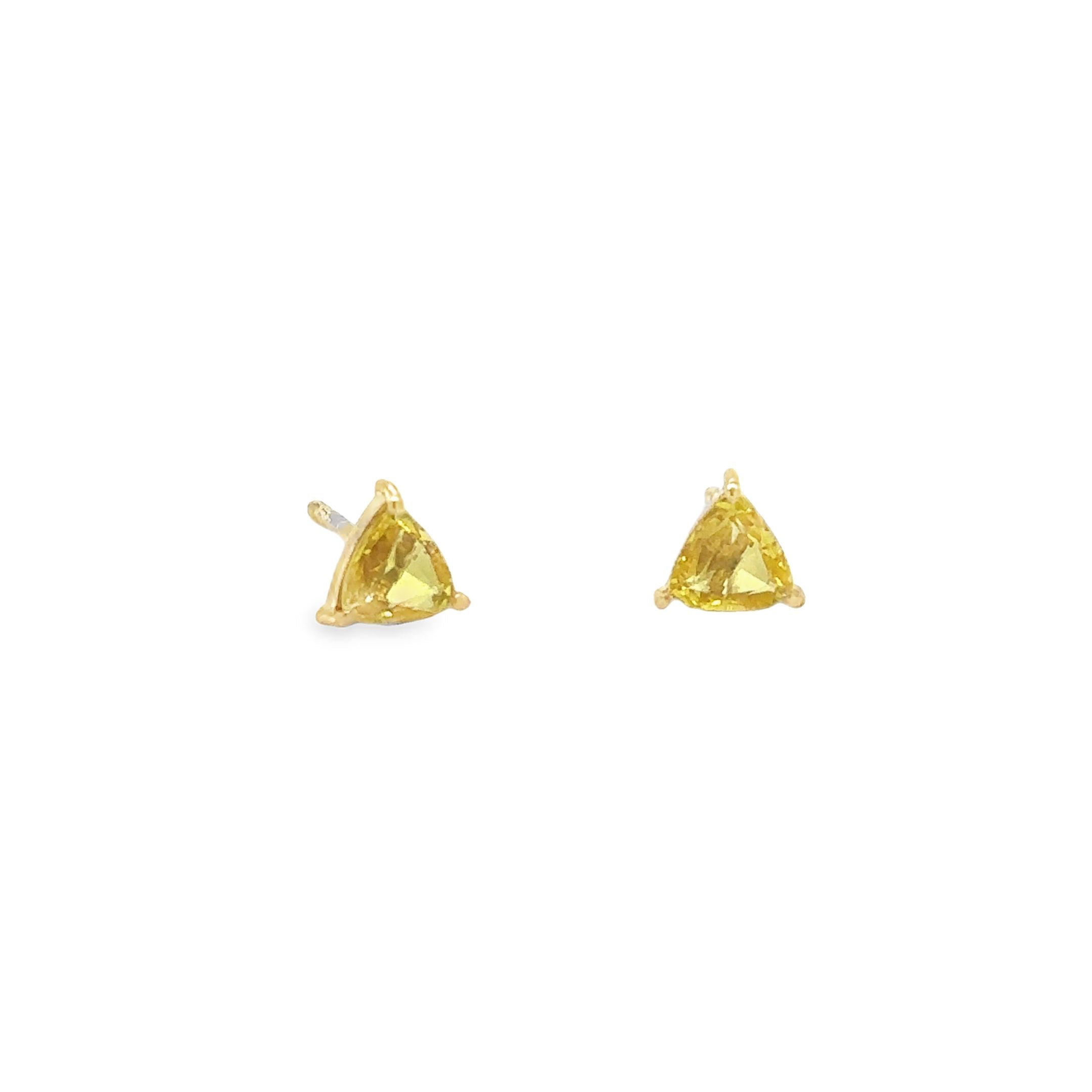 Pendientes De Zafiro Amarillo Con Corte Trillón De Oro Amarillo De 14 K, 0.85CT