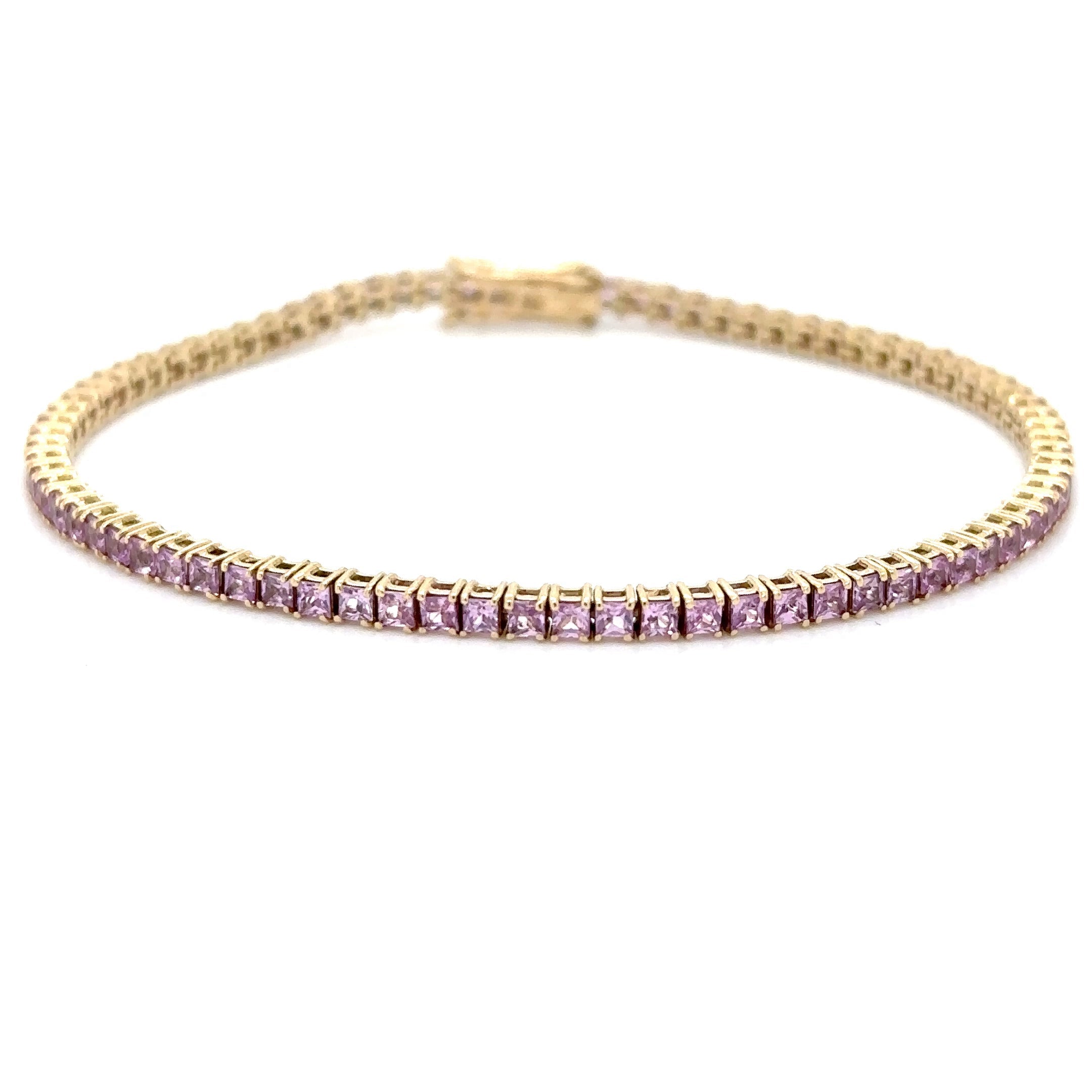 Pulsera De Oro Amarillo De 14 K Con Zafiro Rosa De Corte Princesa De 7", 3.60CT