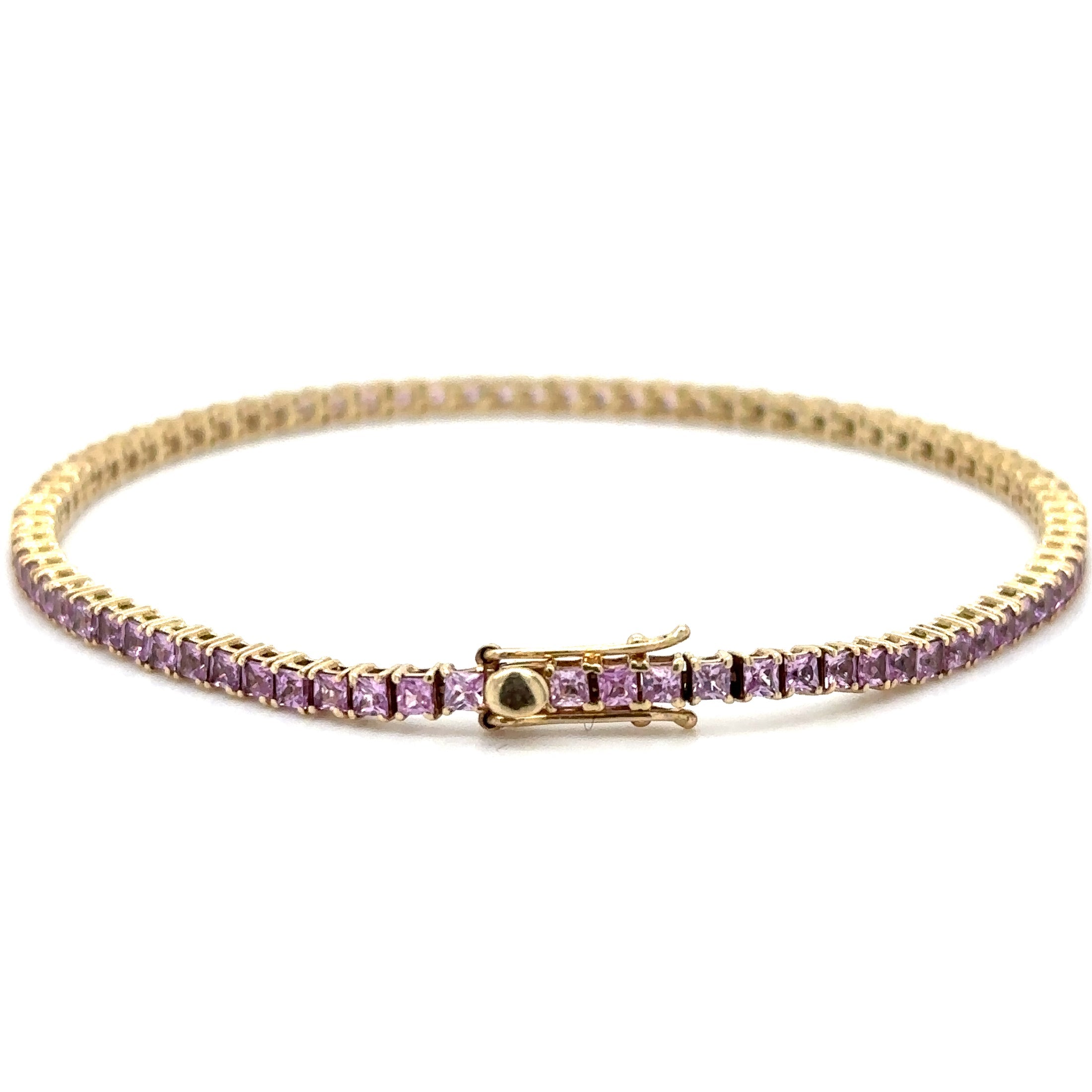 Pulsera De Oro Amarillo De 14 K Con Zafiro Rosa De Corte Princesa De 7", 3.60CT