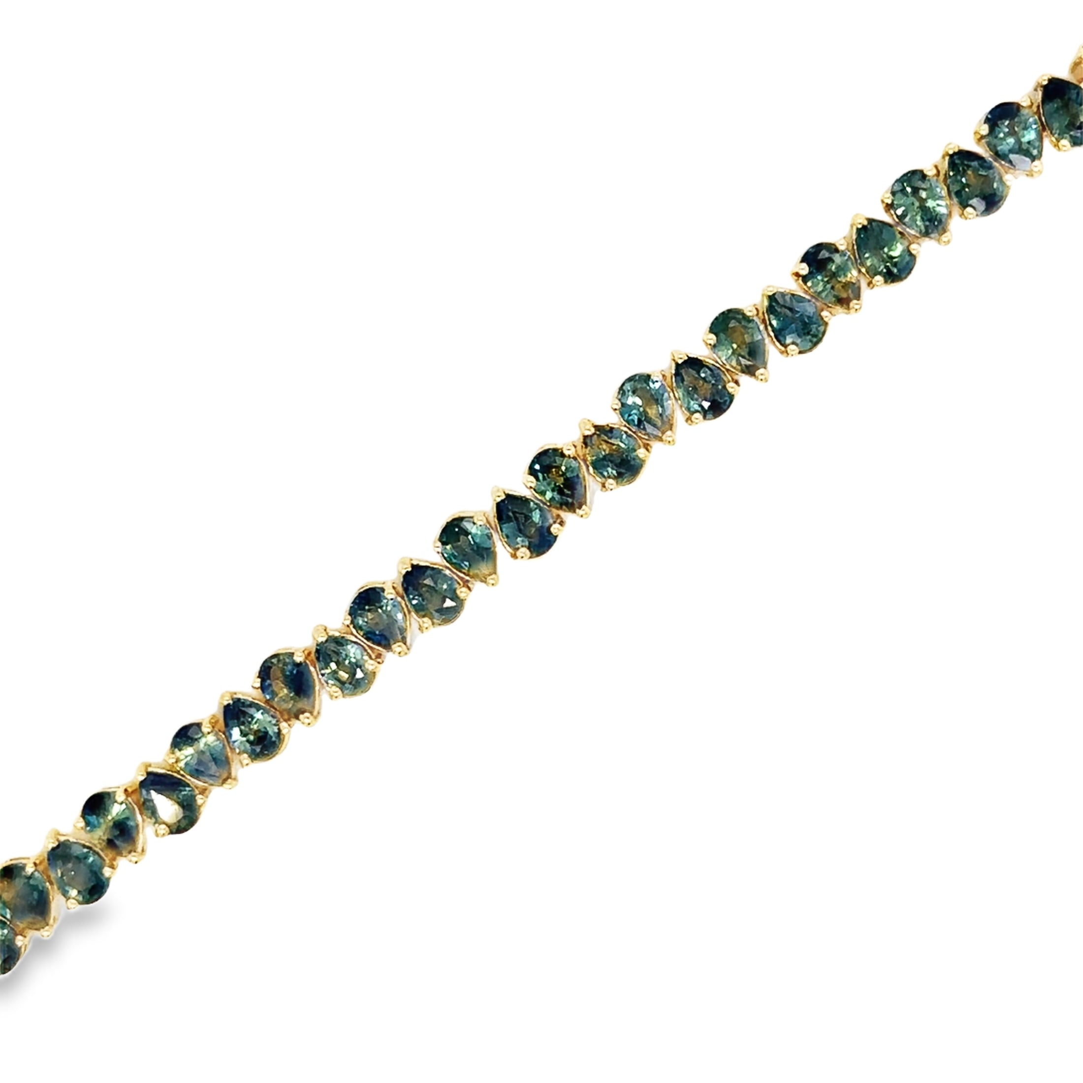 Pulsera De Zafiro Verde/Azul En Forma De Pera De Oro Amarillo De 14 K De 7", 8.40CT