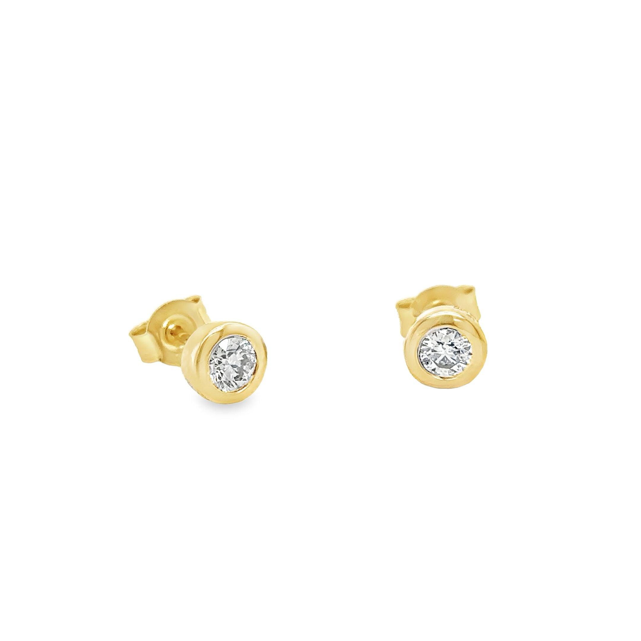 14K Yellow Gold Diamond Bezel Earring Studs 0.54 TCW