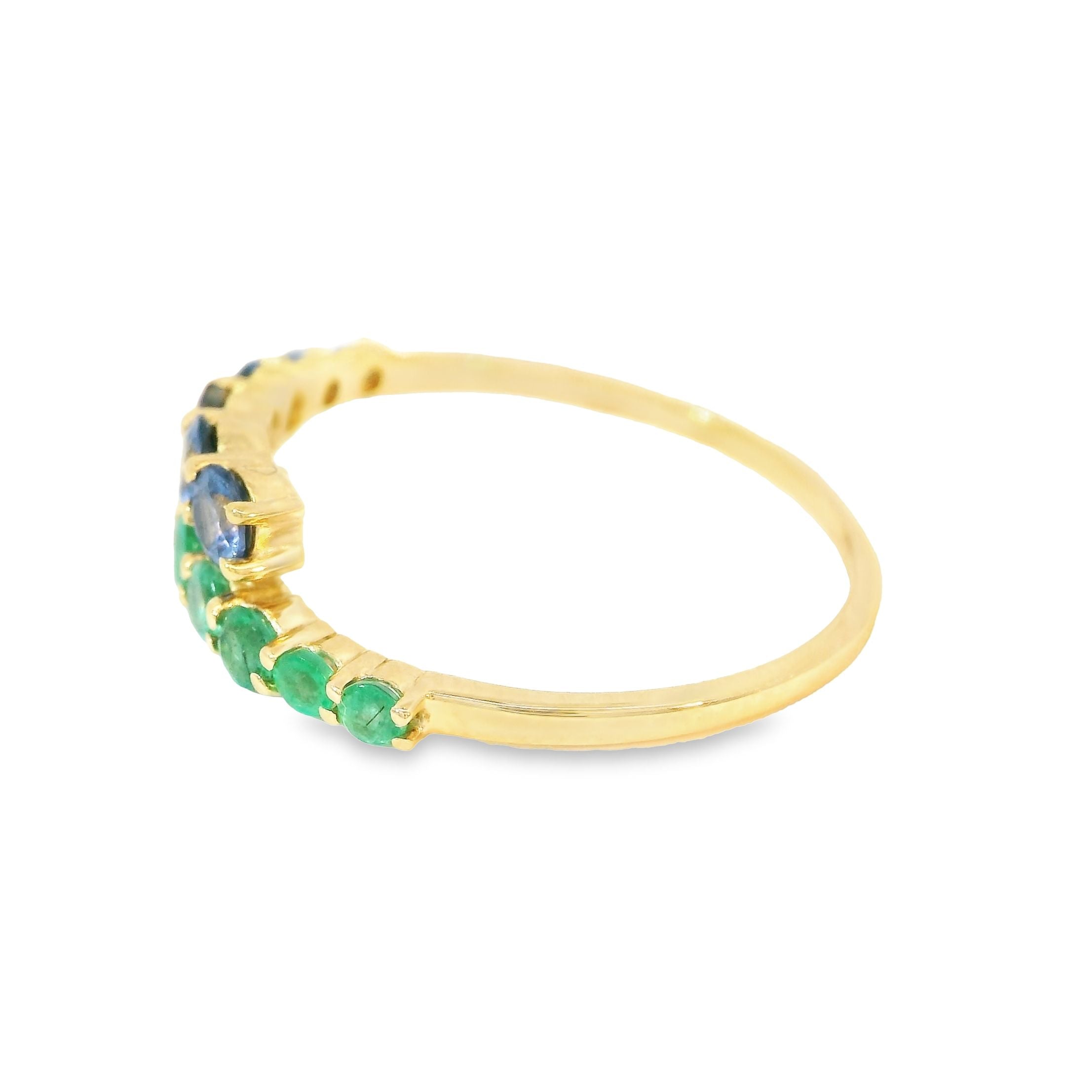 14K Yellow Gold Emerald & Sapphire Ring 0.95 TCW