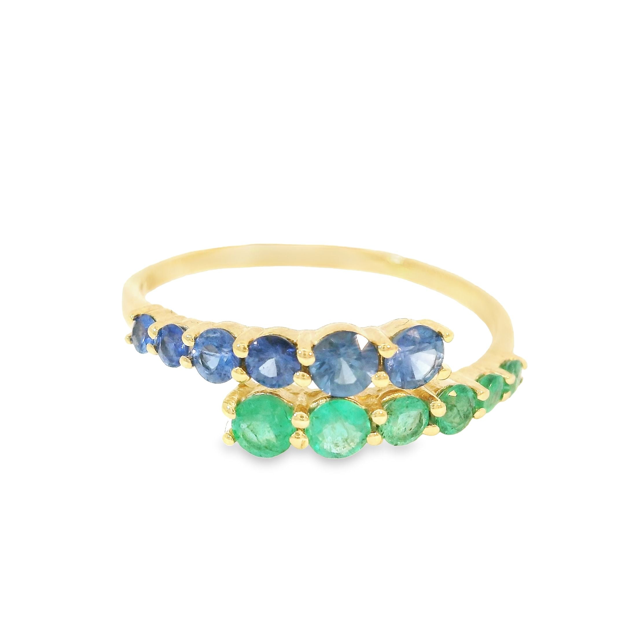 14K Yellow Gold Emerald & Sapphire Ring 0.95 TCW