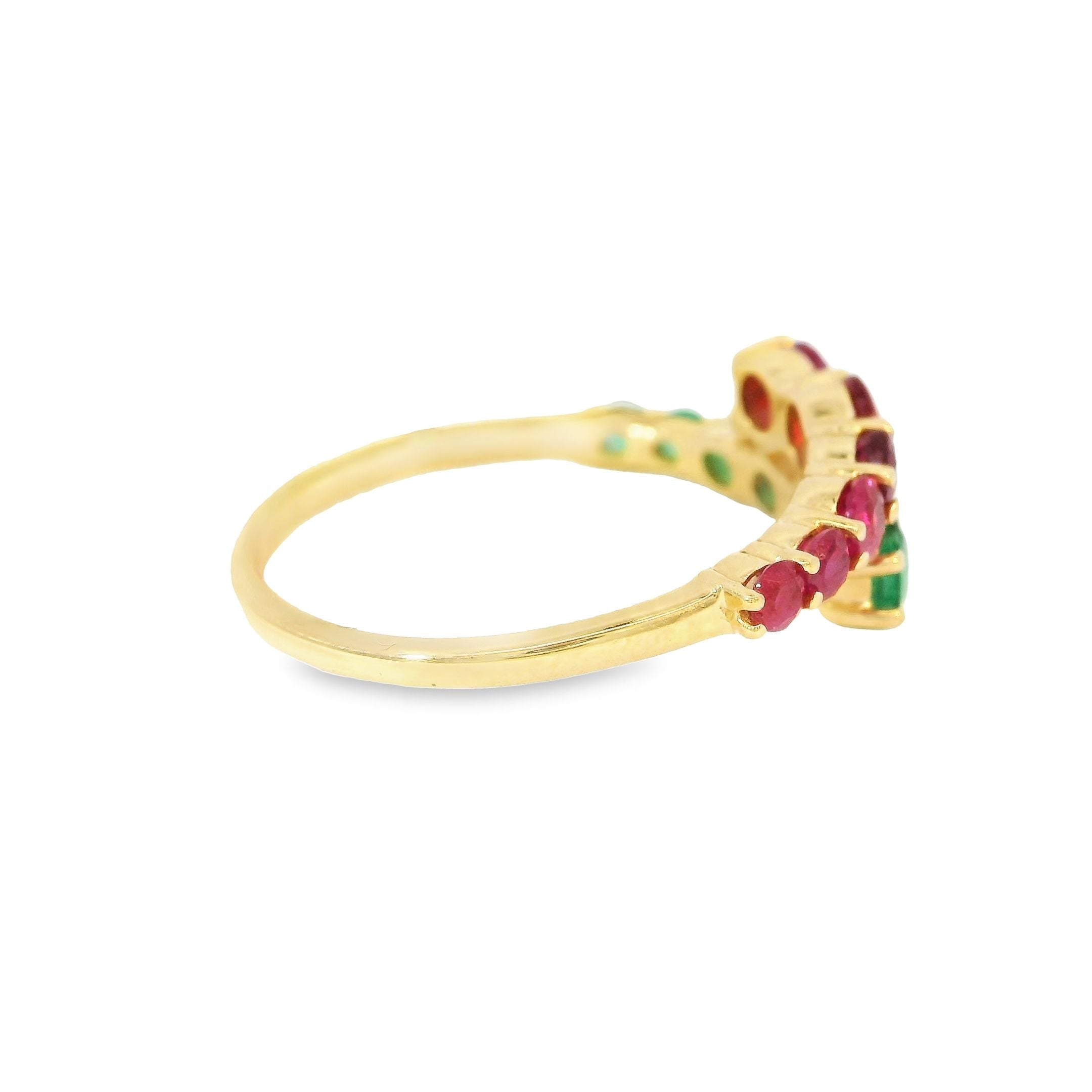 14K Yellow Gold Emerald & Ruby Ring 0.95 TCW