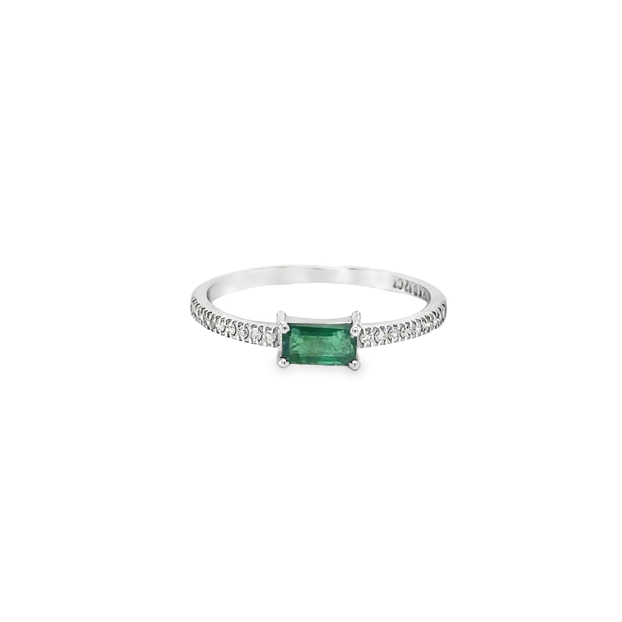 14K White Gold Emerald & Diamonds Ring 0.52 TCW