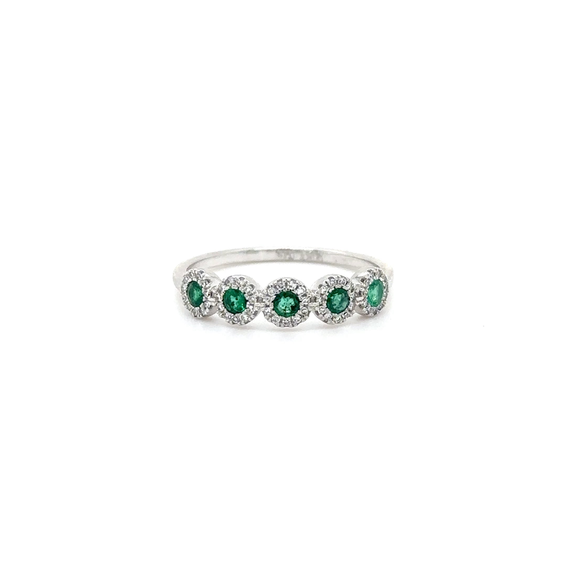 14K White Gold Emerald & Diamonds Ring 0.23 TCW