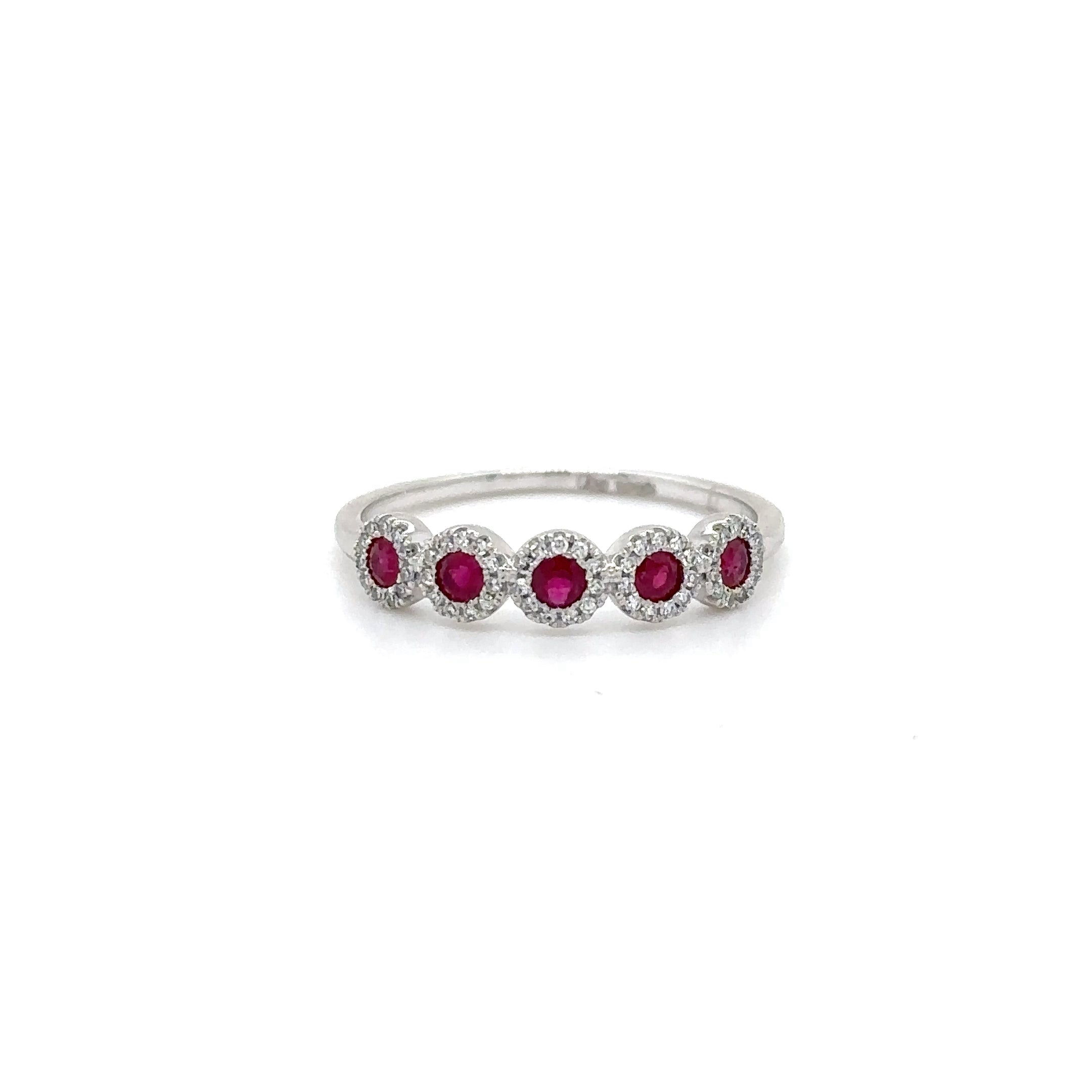 14K White Gold Ruby & Diamonds Ring 0.35 TCW