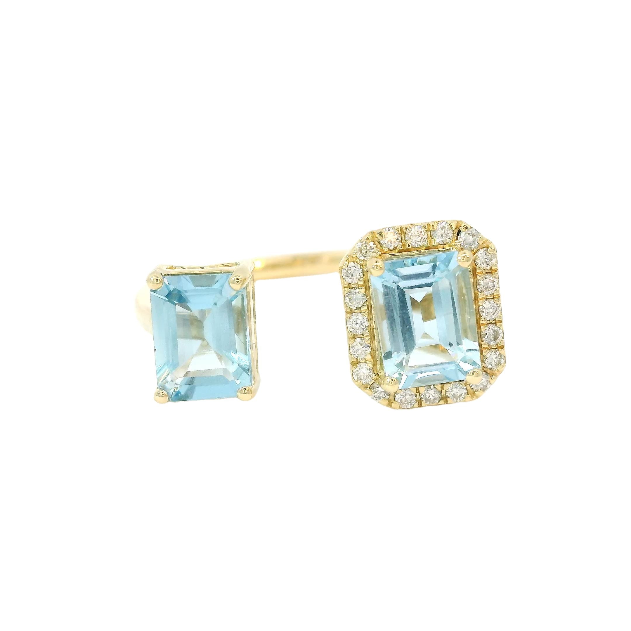 14K Yellow Gold Aquamarine Ring With Diamonds 1.88 TCW